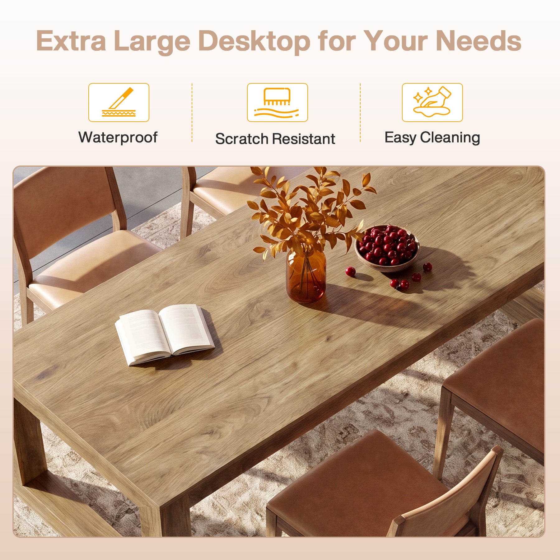 78.7" Dining Table, Rectangular Kitchen Table with Sturdy Base for 6-8 People