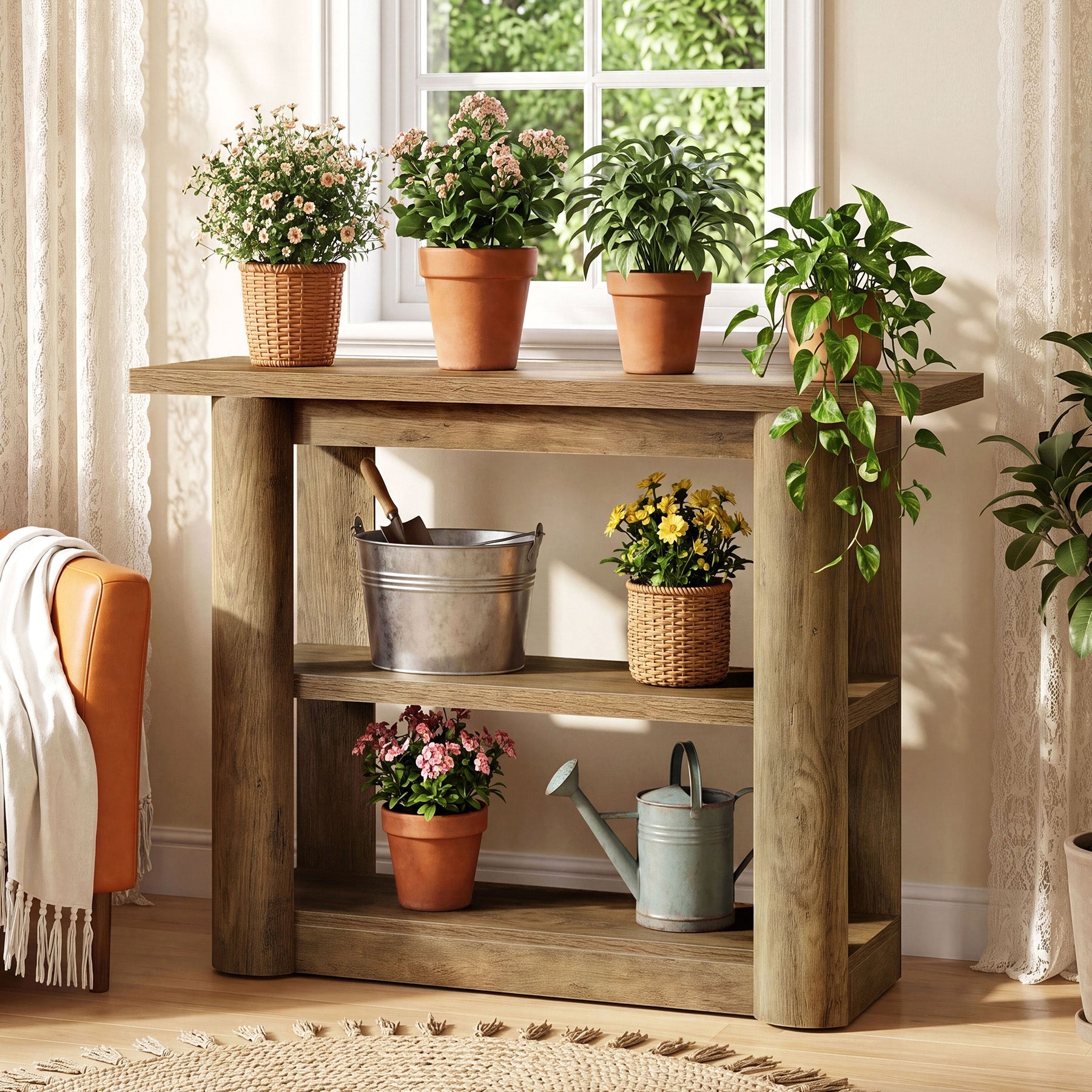 47" Narrow Console Table with Shelves, 3-Tier Entryway Sofa Table with Thick Frame for Hallway & Living Room