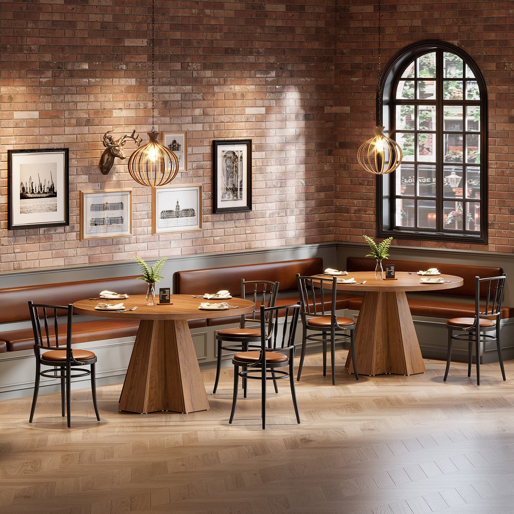 Round Dining Table for 4, Circle Kitchen Table with Pedestal Base