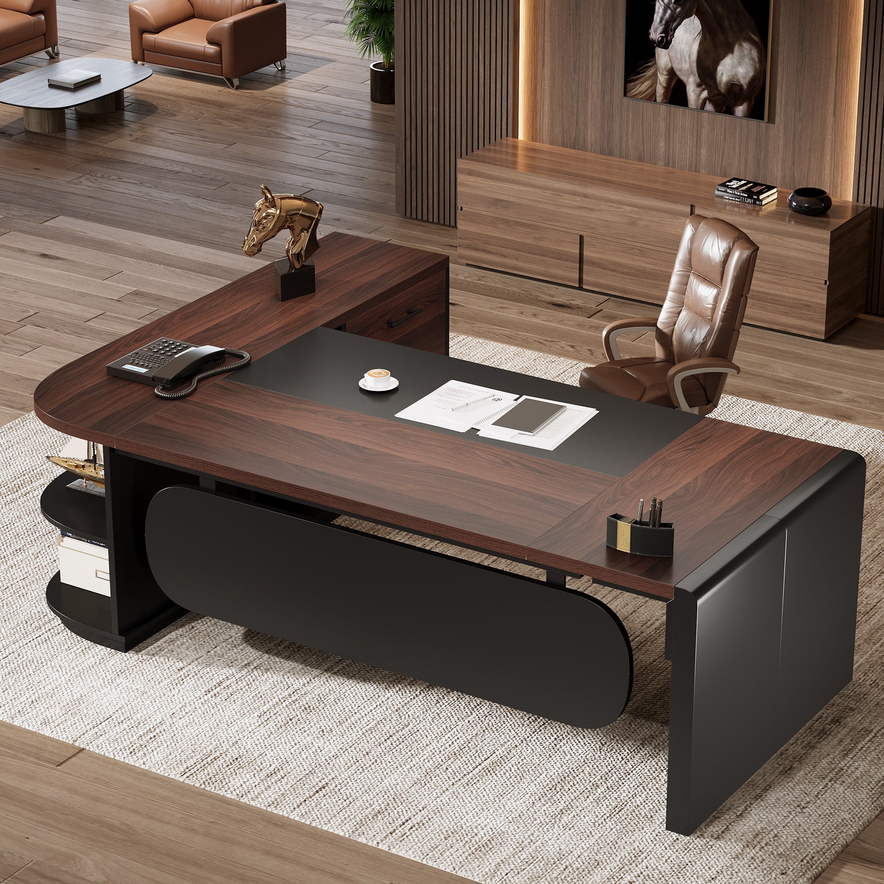 Large 80" L-Shaped Computer Desk with Storage Drawers, Executive Office Workstation