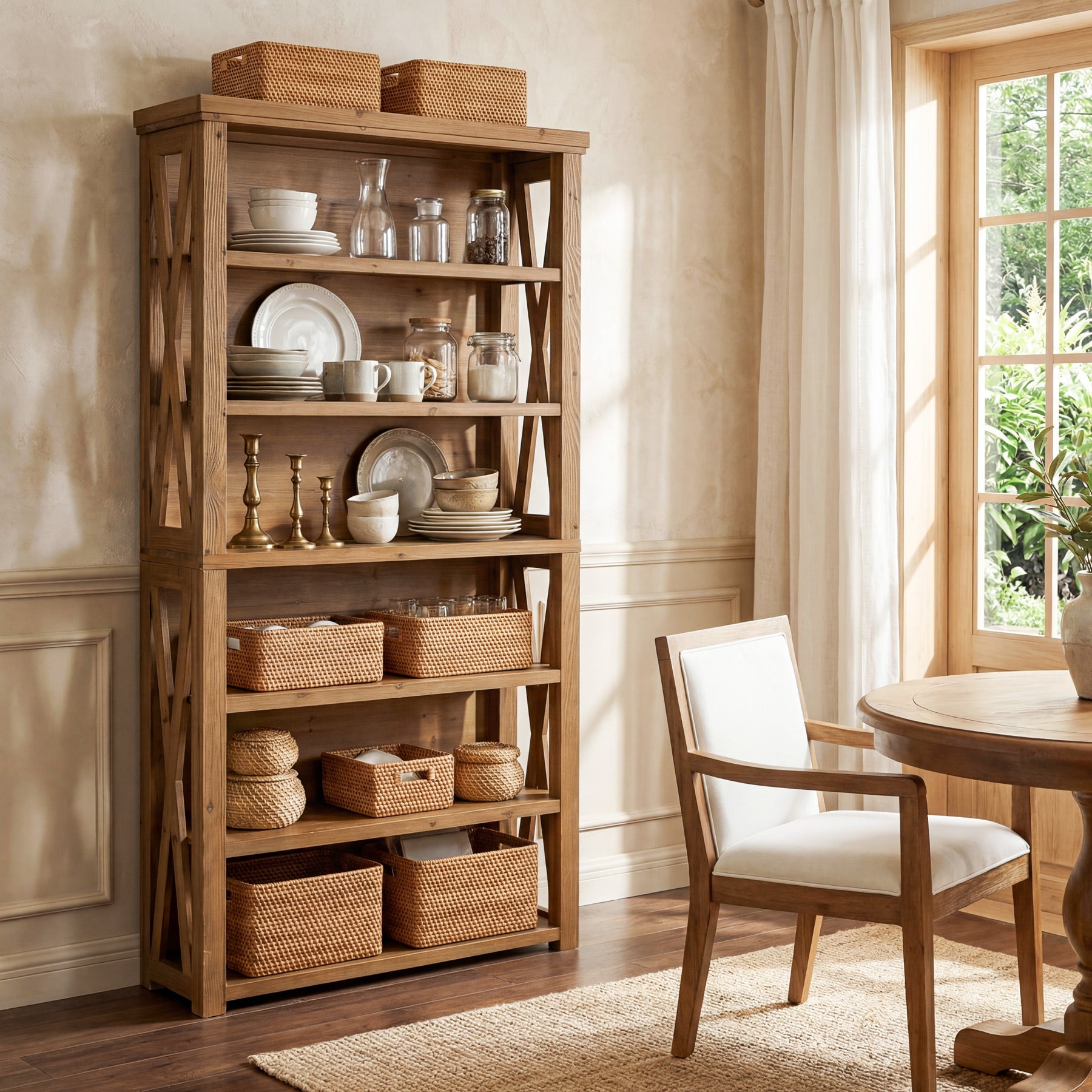 72" Tall Bookshelf, 6-Tier Solid Wood Bookcase with Open Shelves