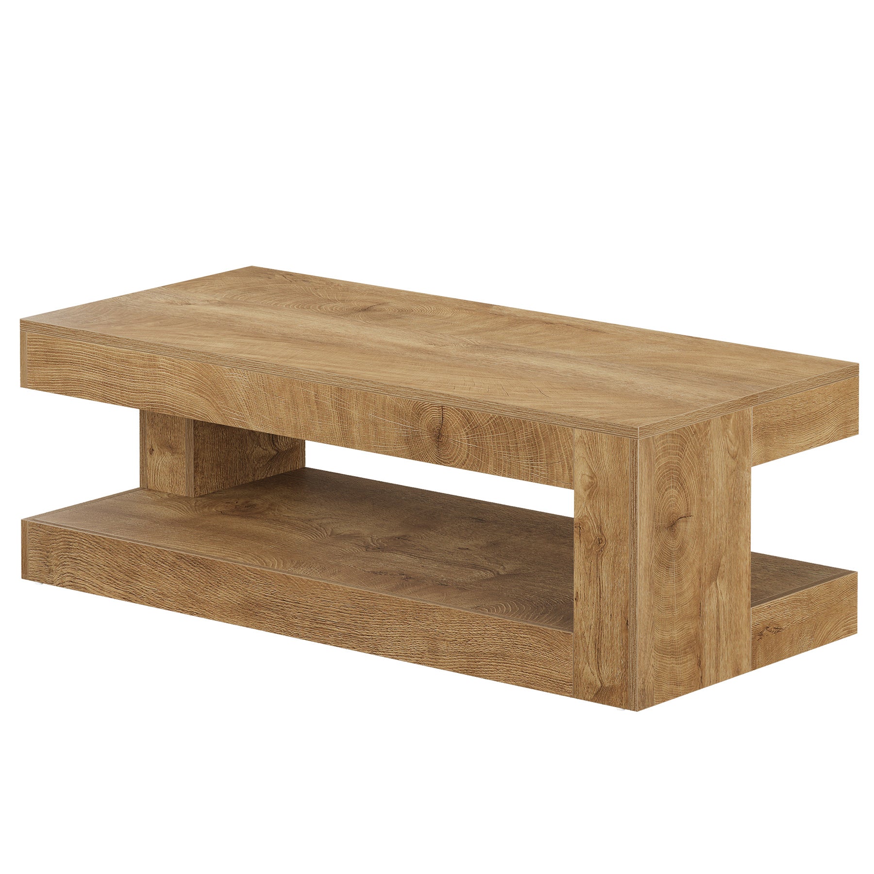 47.24" Coffee Table, Farmhouse 2-Tier Tea Cocktail Table with Storage