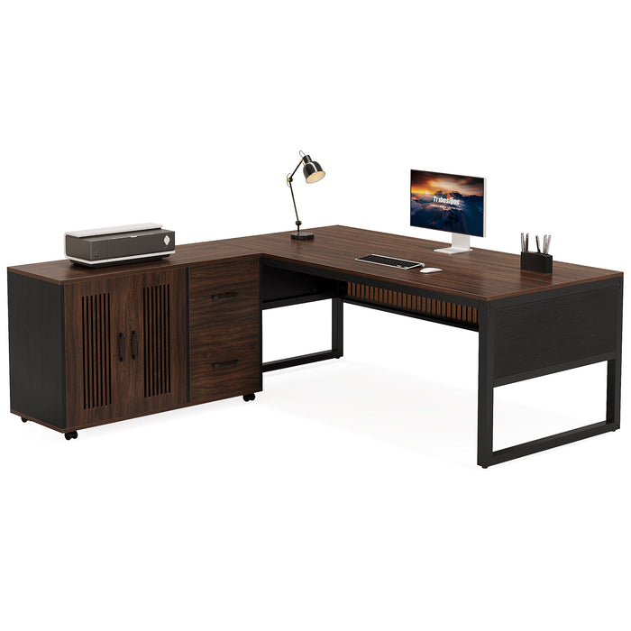 63" Executive Desk, Modern L-Shaped Computer Desk with Mobile File Cabinet