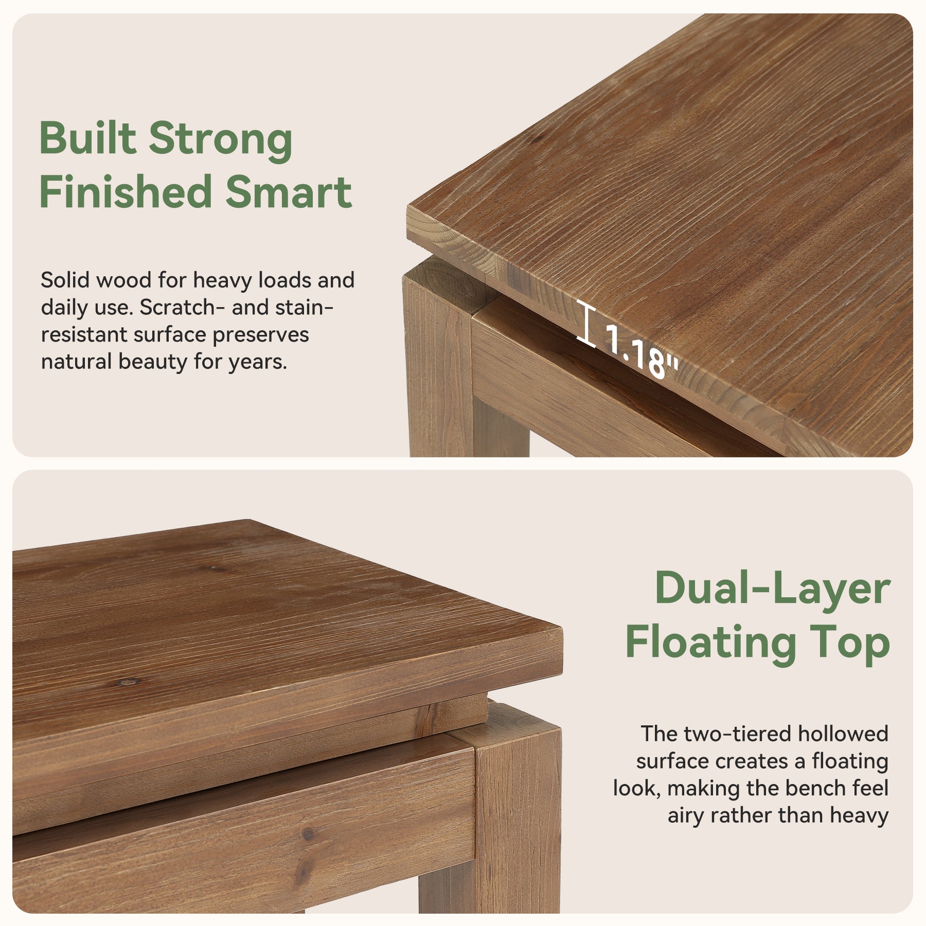 59" Solid Wood Entryway Bench, Farmhouse Shoe Bench Seat for Living Room