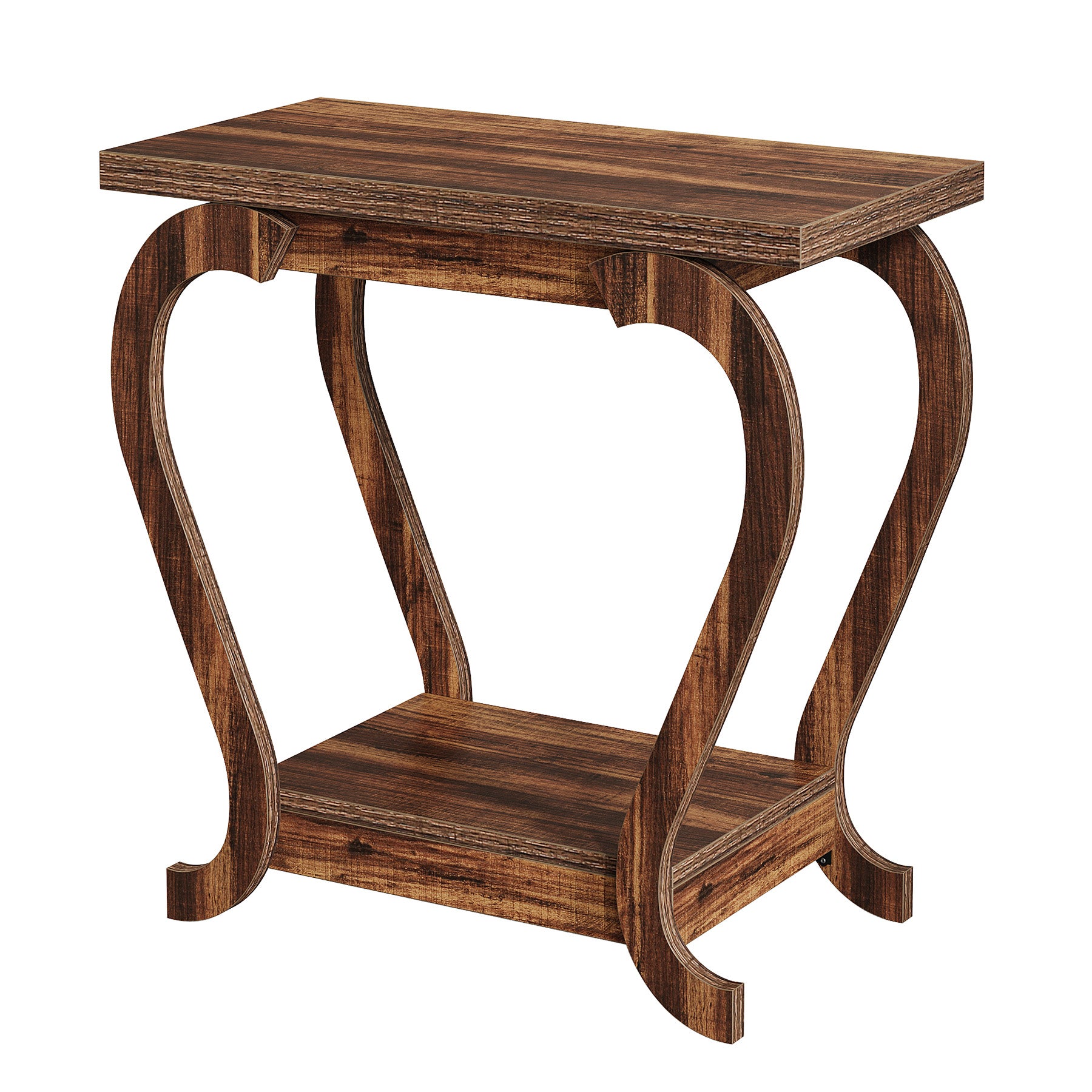 2-Tier End Table, Narrow Accent Side Table with with Storage Shelves