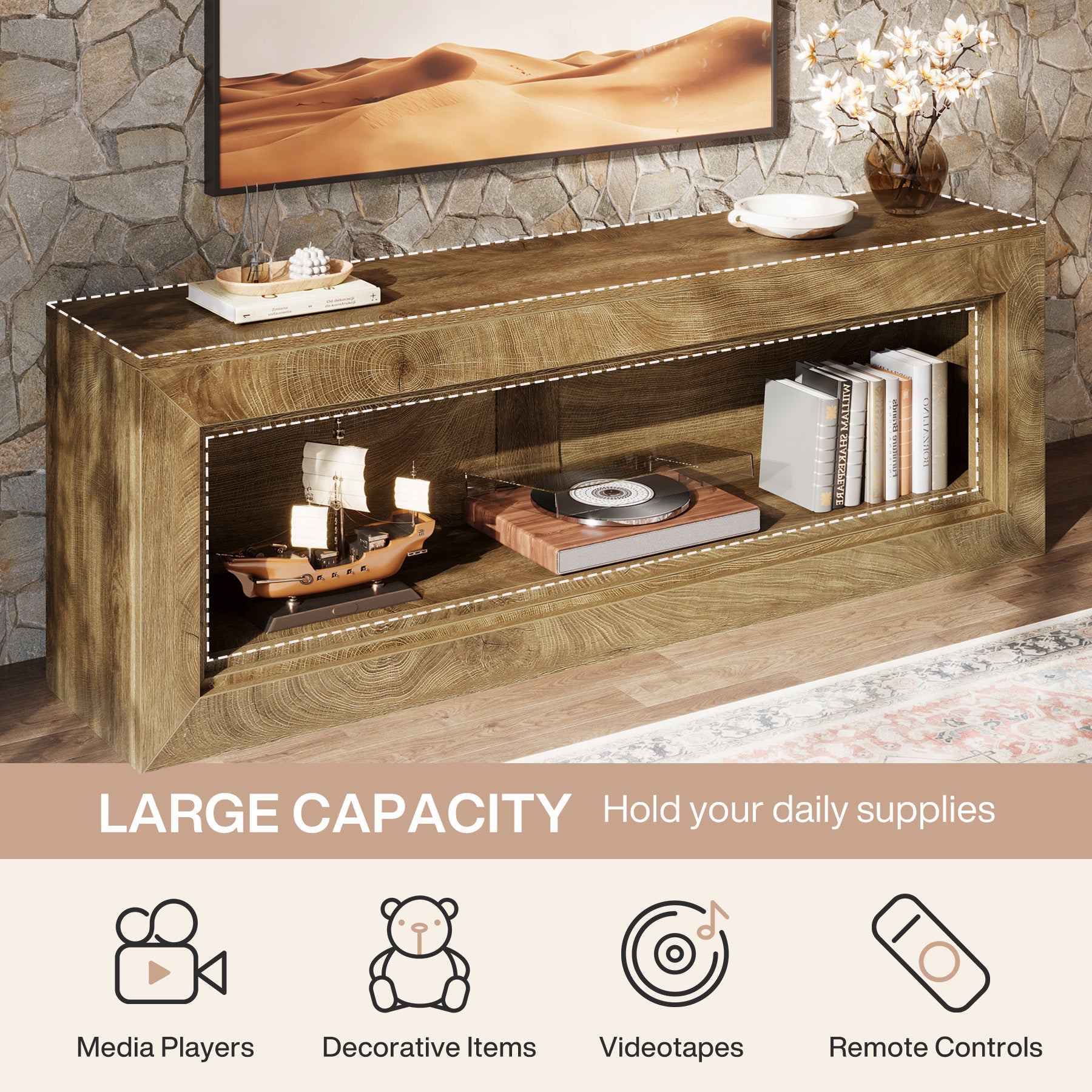 63" TV Stand for TV up to 75", Entertainment Center Stand with Storage Shelves