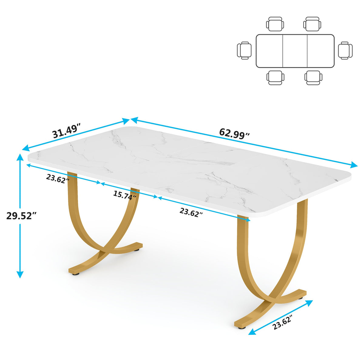 Tribesigns 63" Modern Dining Table with Faux Marble Table Top-Tribesigns