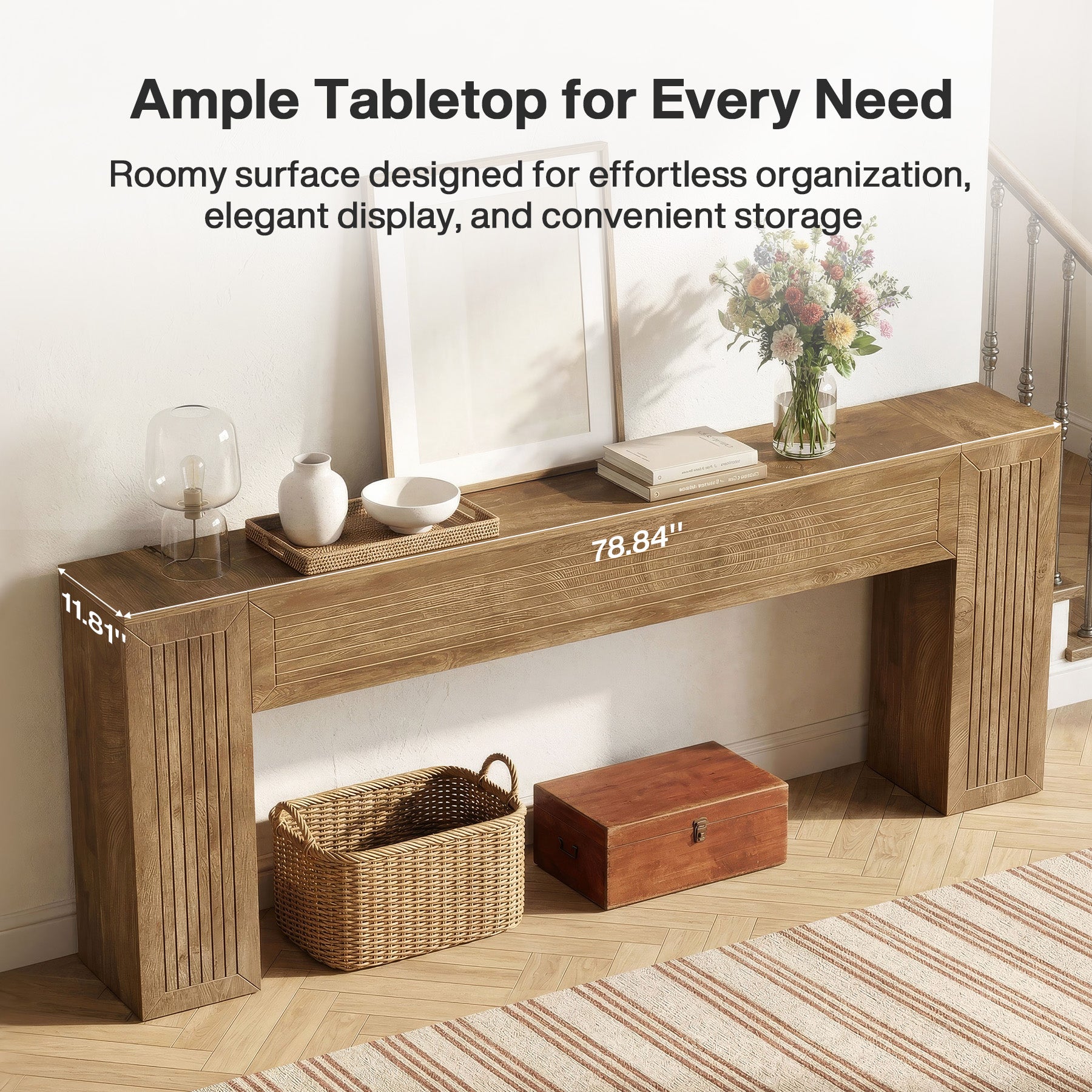 79" Extra Long Console Table, Modern Farmhouse Entryway Sofa Table with Fluted Legs