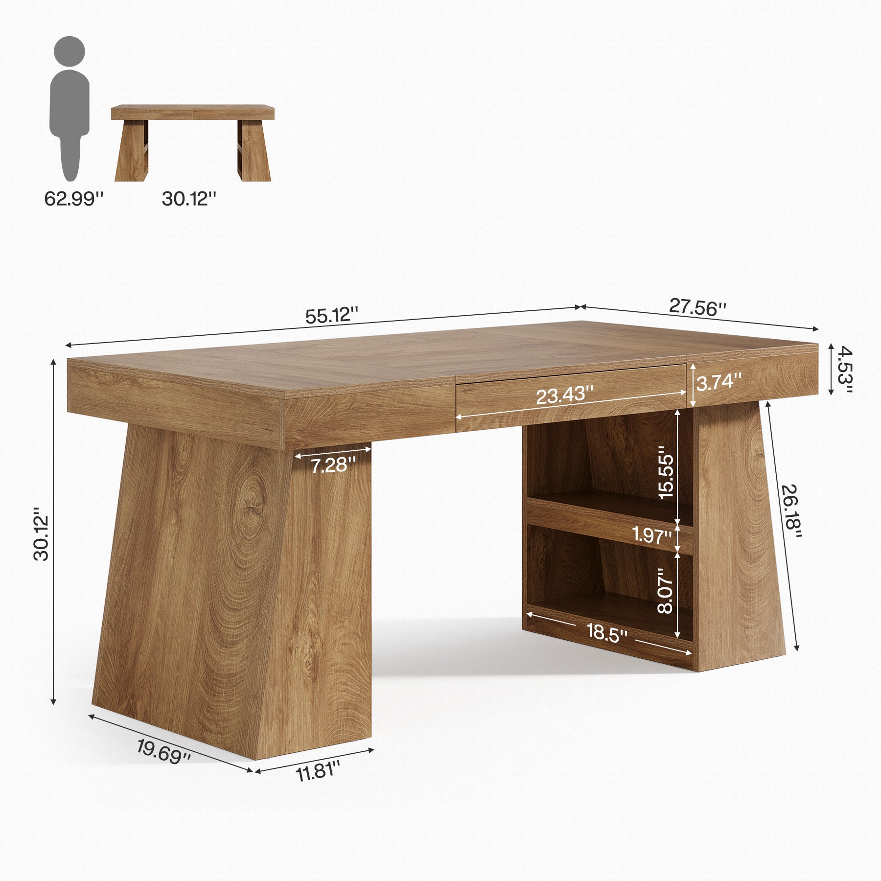 55" Executive Desk, Modern Computer Desk with Sturdy Base