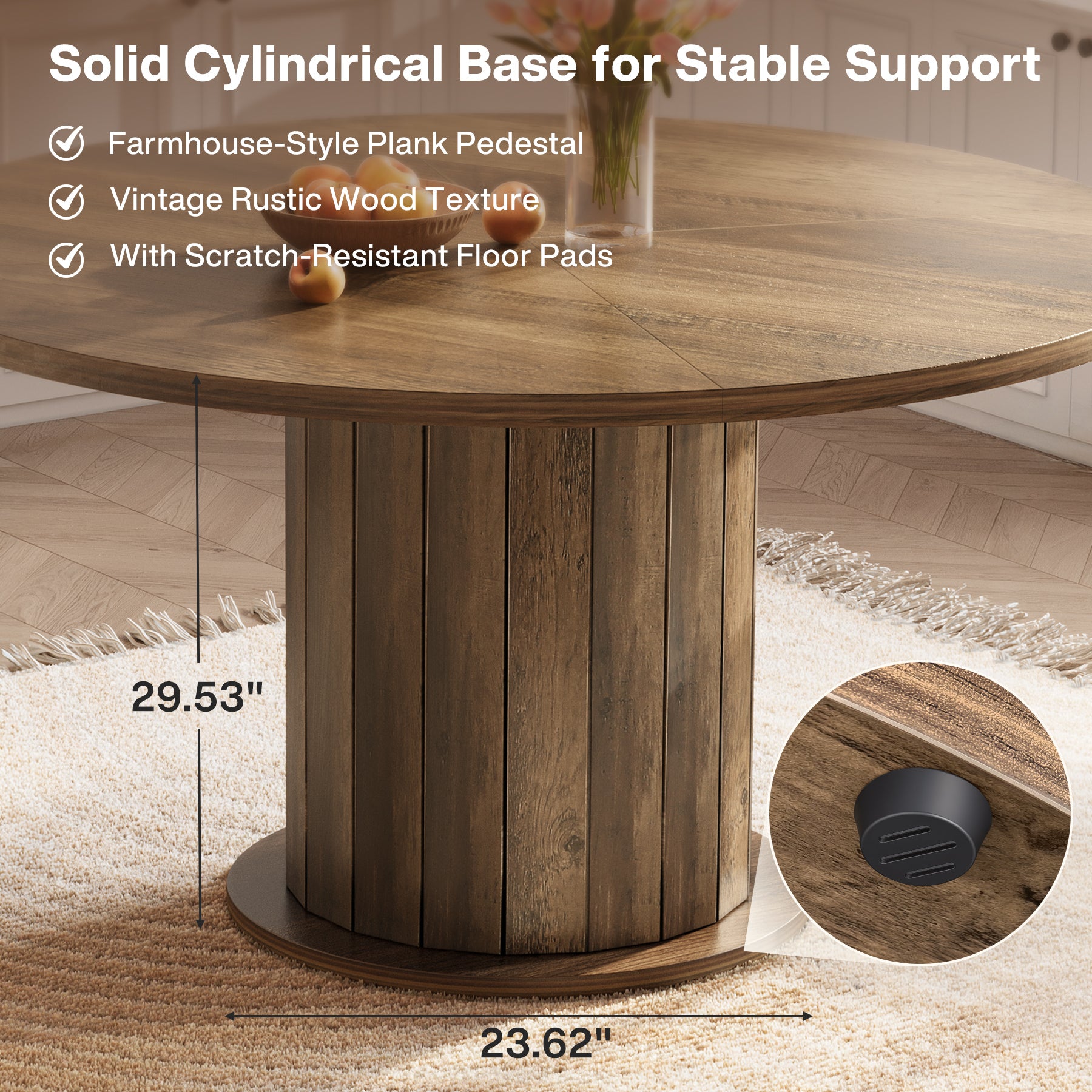 47" Round Dining Table with Pedestal Base, Farmhouse Kitchen Table for 4-6 People