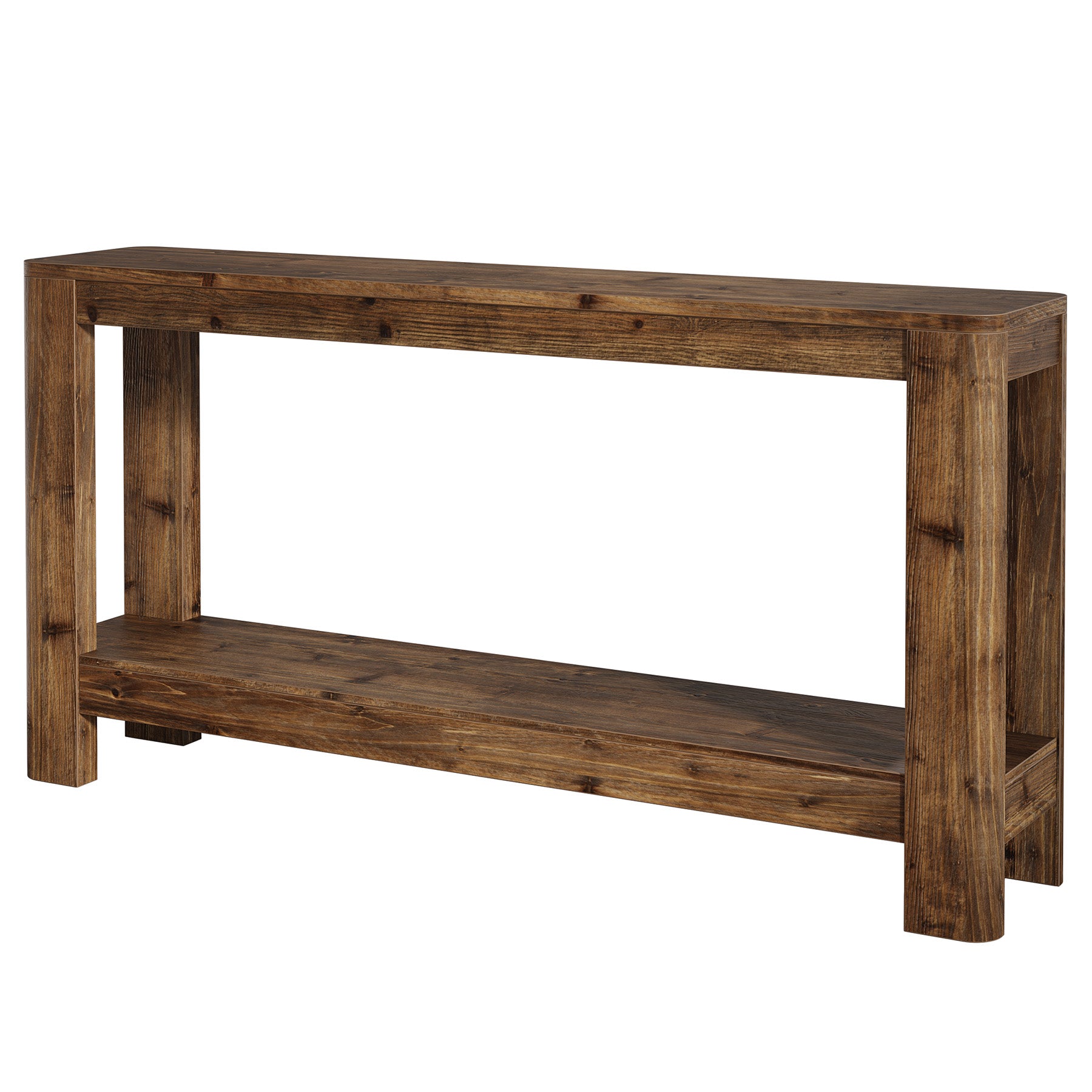 63" Solid Wood Console Table with Shelf, Slim Farmhouse Entryway & Sofa Table for Narrow Spaces