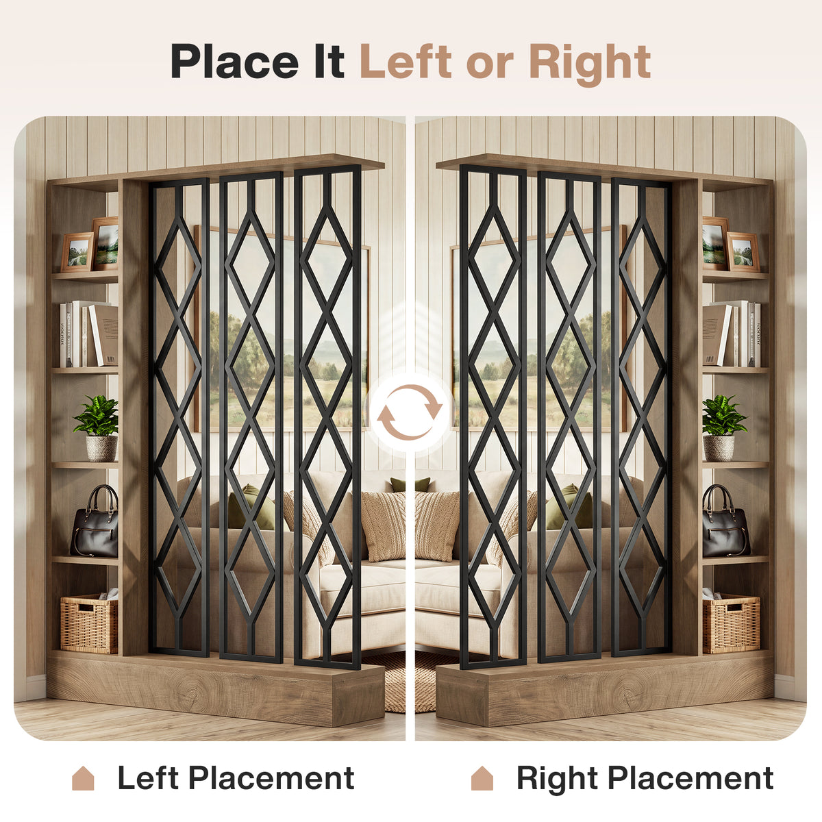 70.87" Tall Wall Room Divider, Freestanding Wall Partition with 5-Tier Storage Shelves