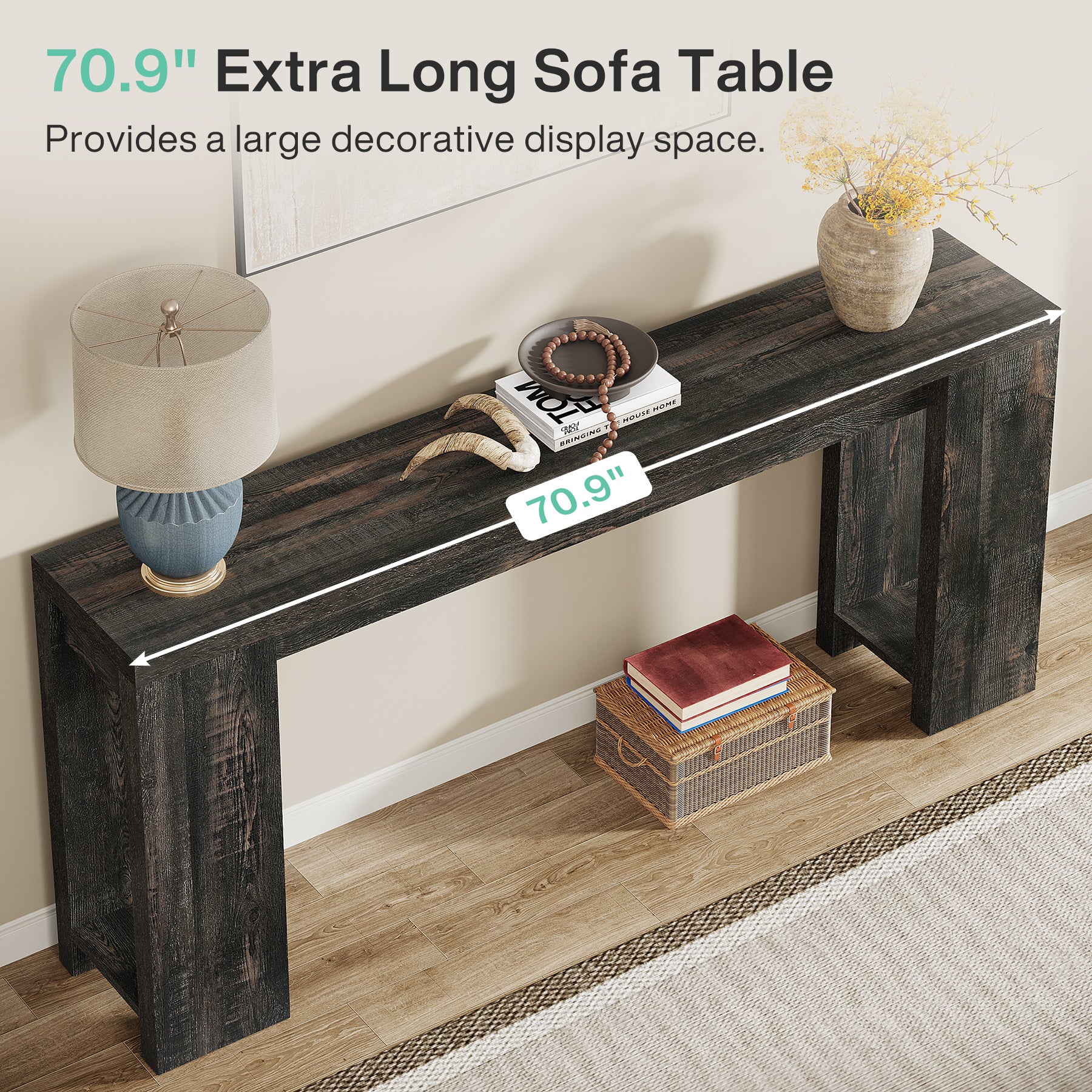 Tribesigns 70.9" Extra Long Console Table, Farmhouse Narrow Sofa Table for Entryway
