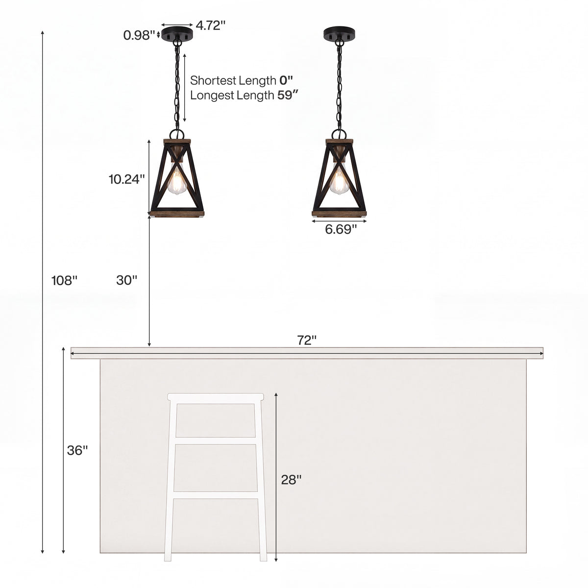 Tribesigns Farmhouse Pendant Light, Adjustable Hanging for Kitchen Island