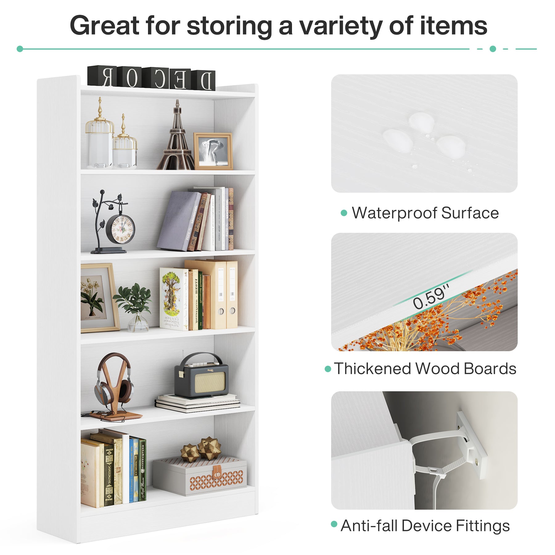 72" Tall Bookcase with 6 Open Shelves, Freestanding Wood Bookshelf