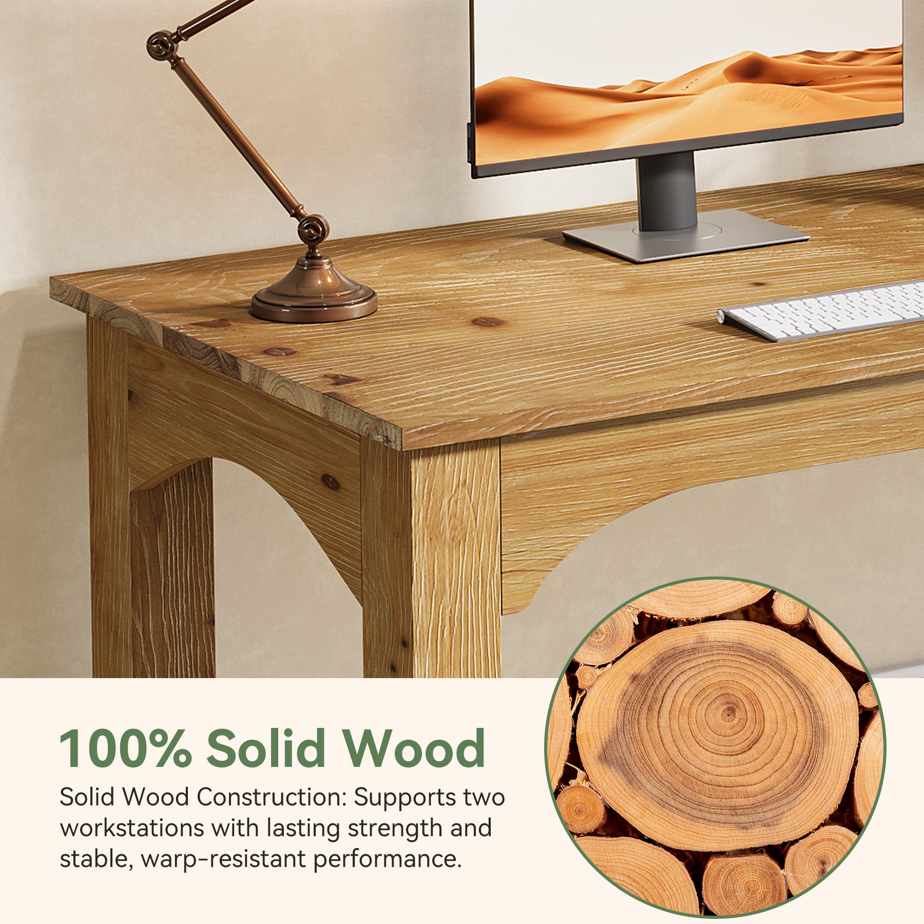 Solid Wood 2-Person Desk, 79" Long Computer Desk Double Writing Table