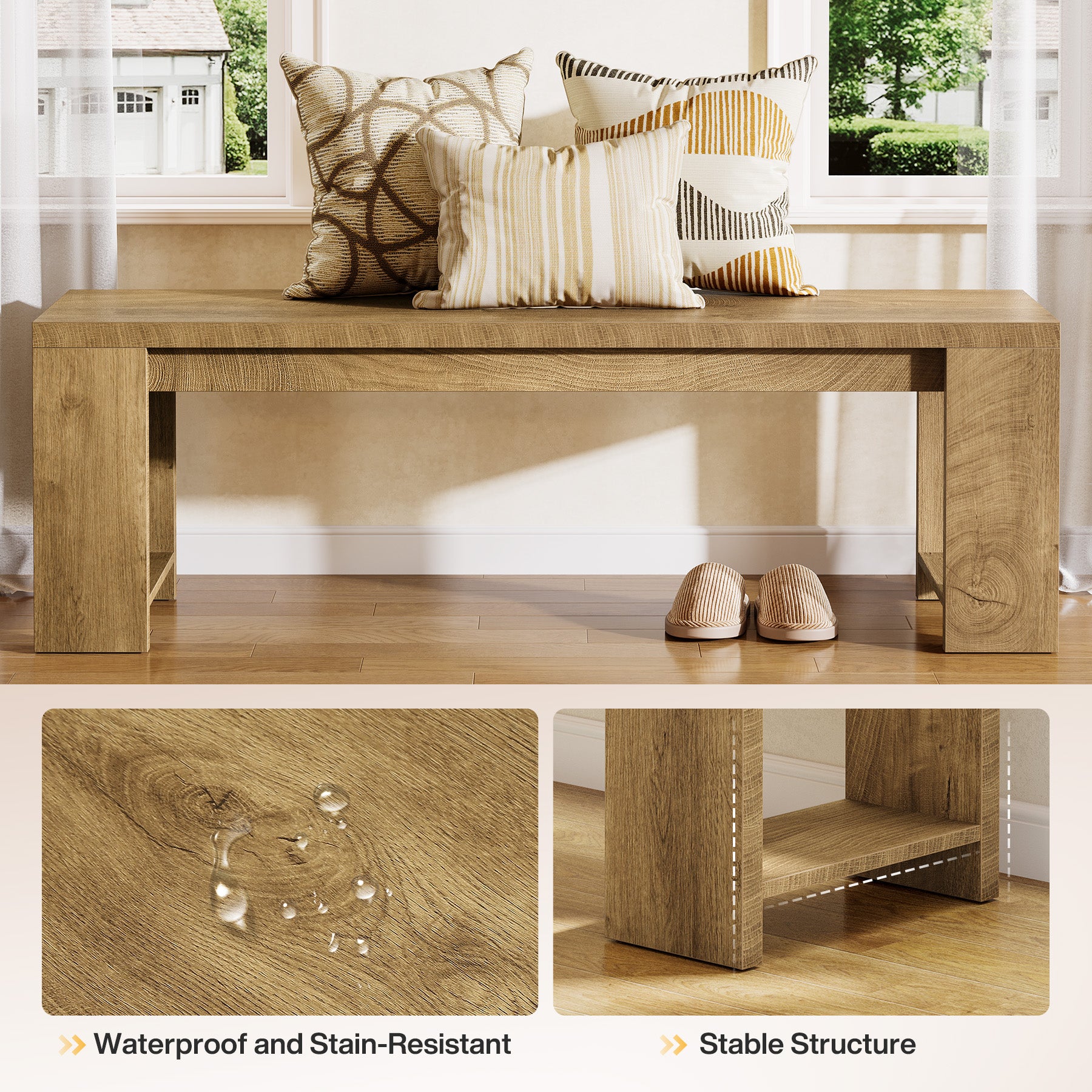 47.2” Entryway Bench, Farmhouse Shoe Bench for Hallway