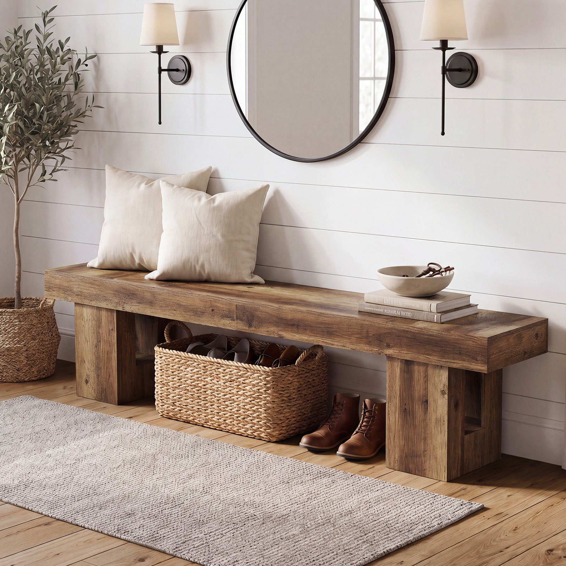 83" Entryway Bench, Extra-Long Shoe Bench with Sturdy Base for Hallway