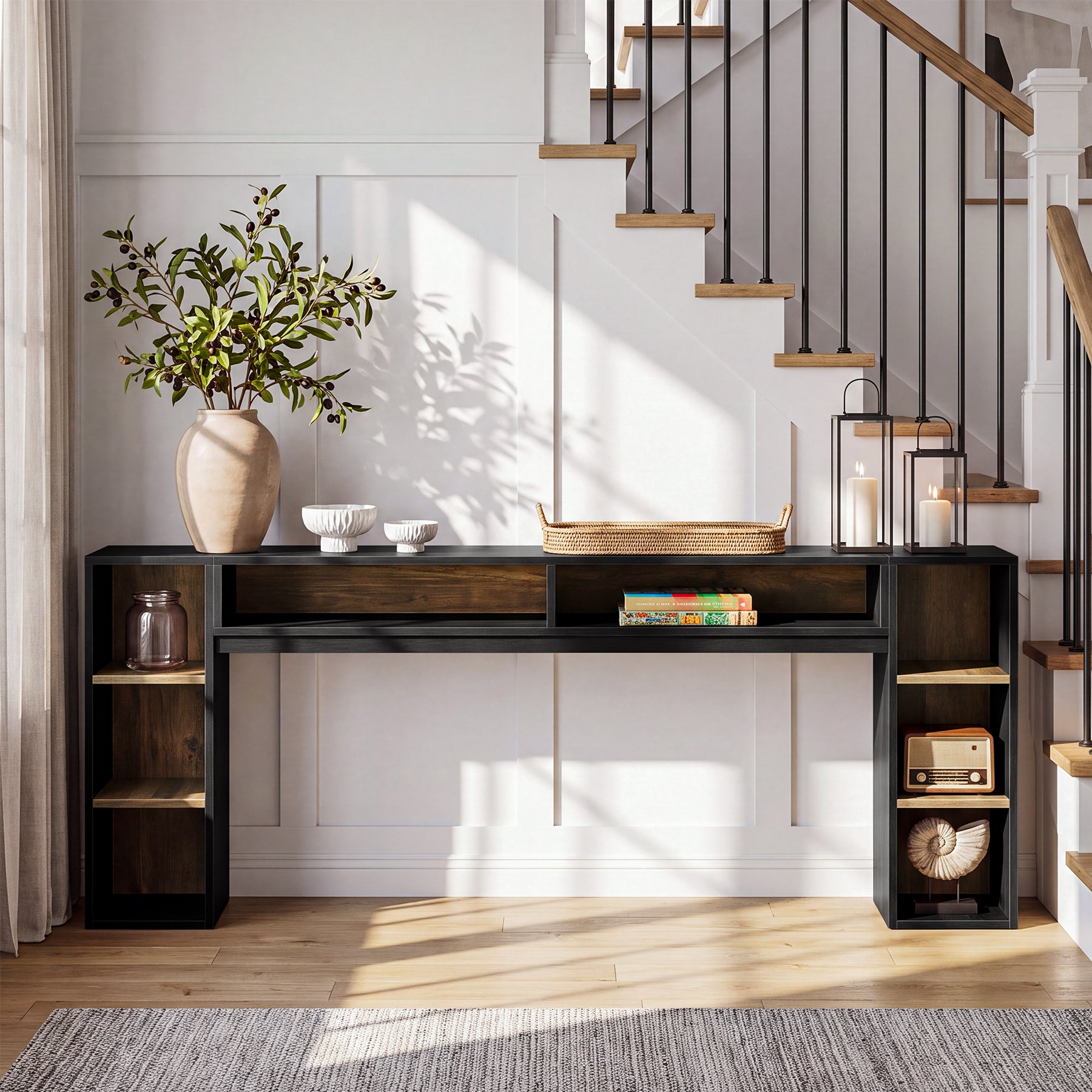 86.61" Console Table, Narrow Entryway Table with Open Storage Shelf for Hallway, Living Room