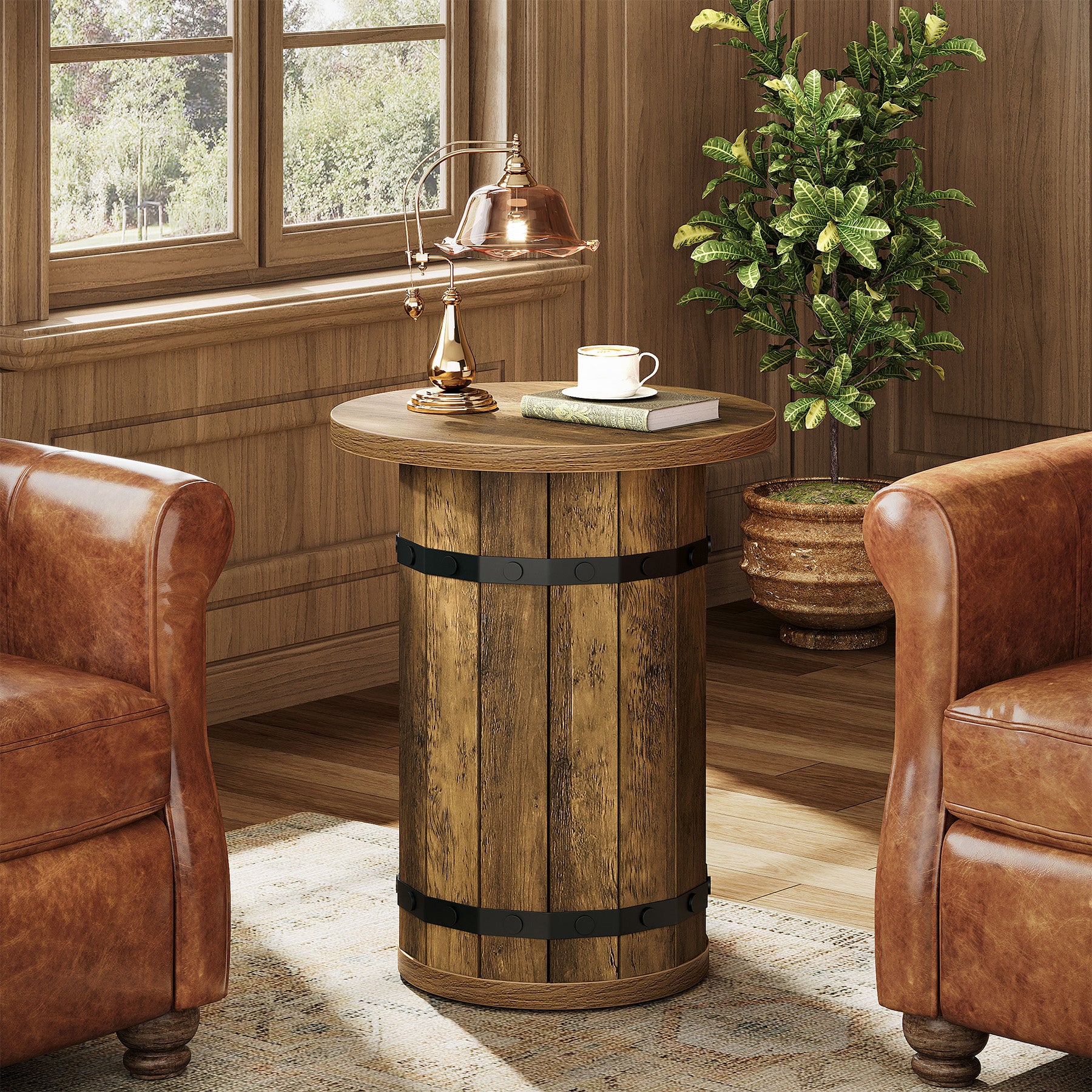 25.6" Tall End Table, Round Side Table Nightstand with Sturdy Base