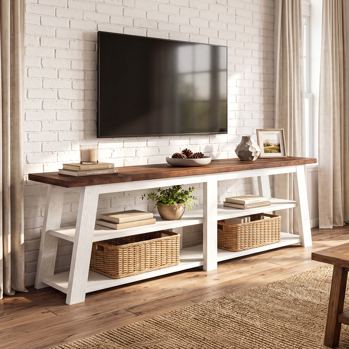 78.7" Solid Wood TV Stand Fits TVs up to 85", 3-Tier Entertainment Center for Living Room