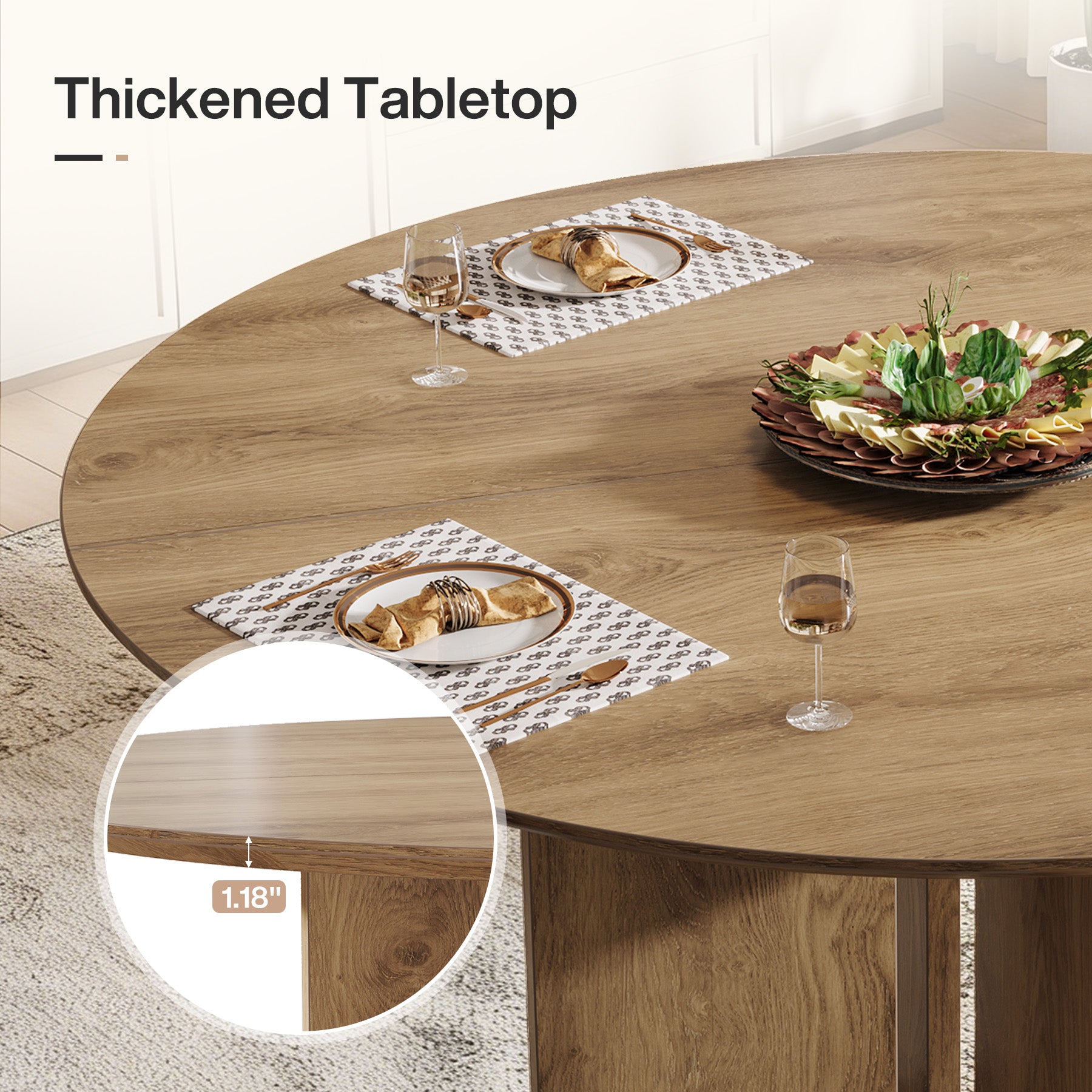 Round Dining Table, 39.37" Kitchen Table with Lower Storage Shelf