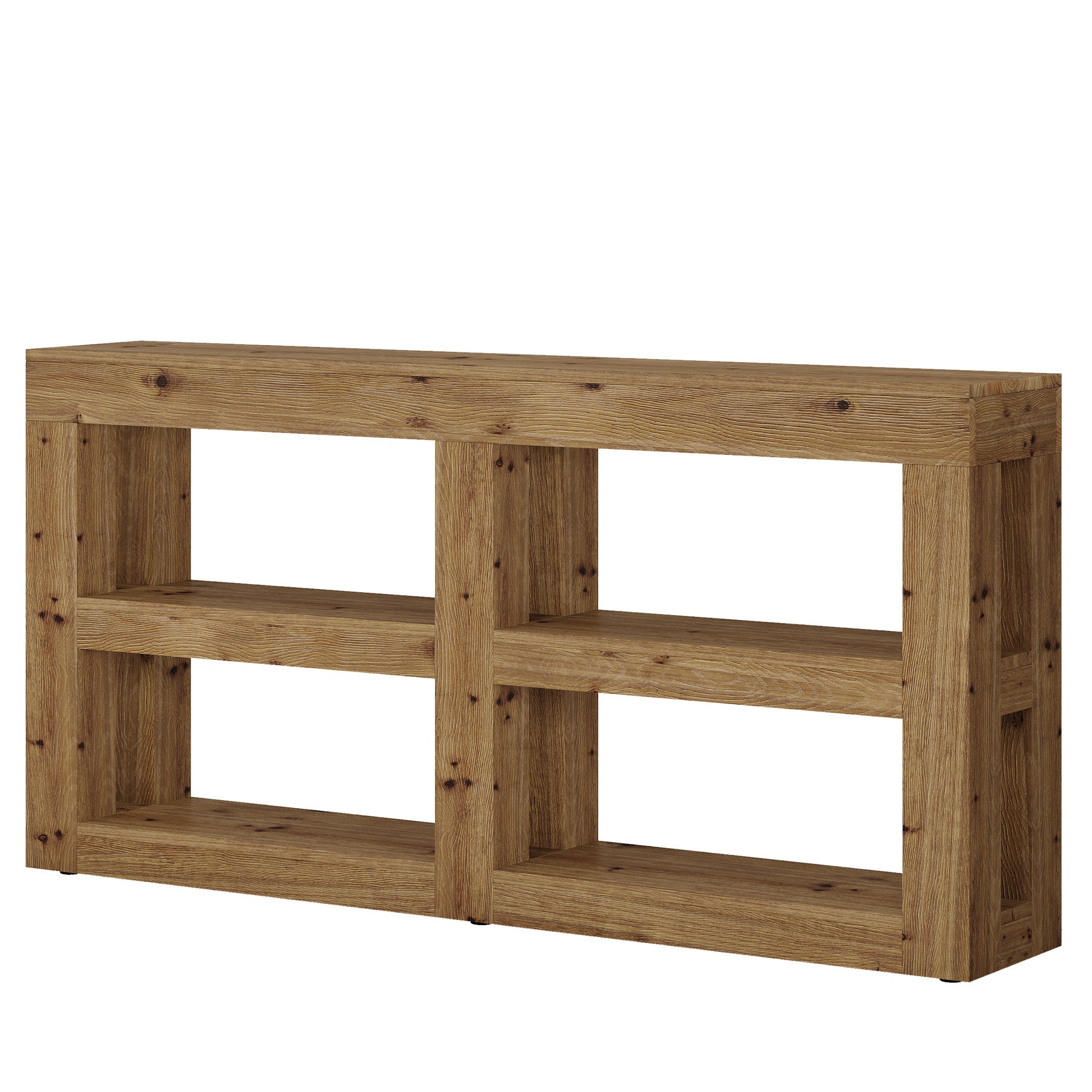 63" Solid Wood Console Table with Storage, 3-Tier Farmhouse Entryway & Sofa Table with Open Shelves