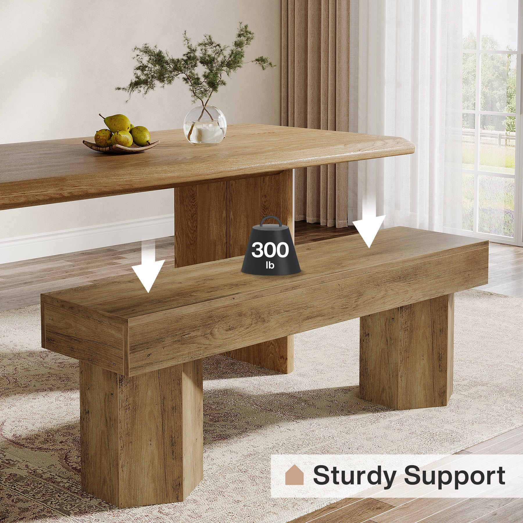 Wooden Dining Seat, 41" End of Bed Bench for Indoor Space