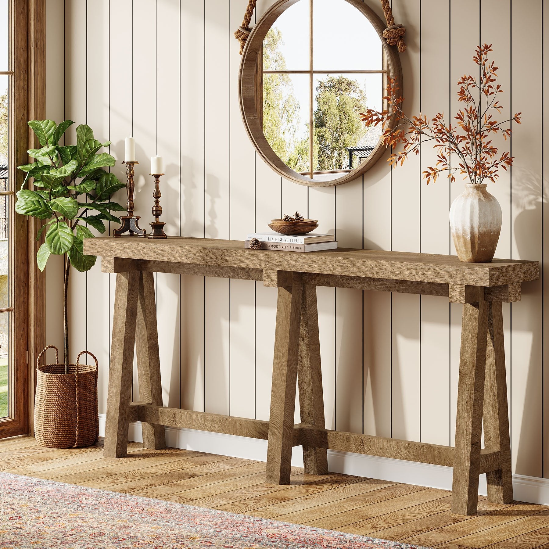 70.9" Farmhouse Console Table, Extra-Long Sofa Table with Open Storage for Entryway, Hallway & Behind Couch