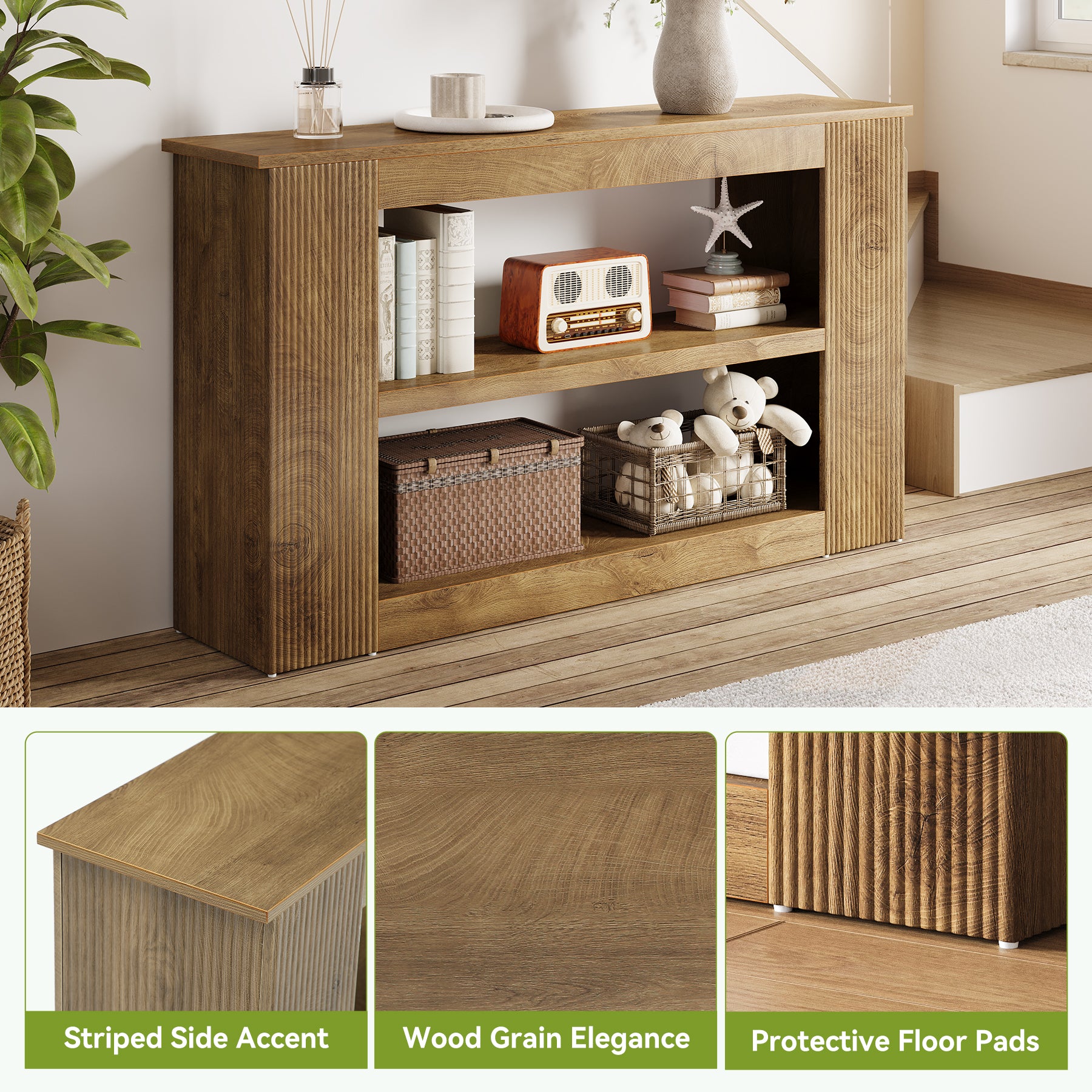 55" Console Table, 3-Tier Sofa Table Behind Couch Entryway Table with Storage