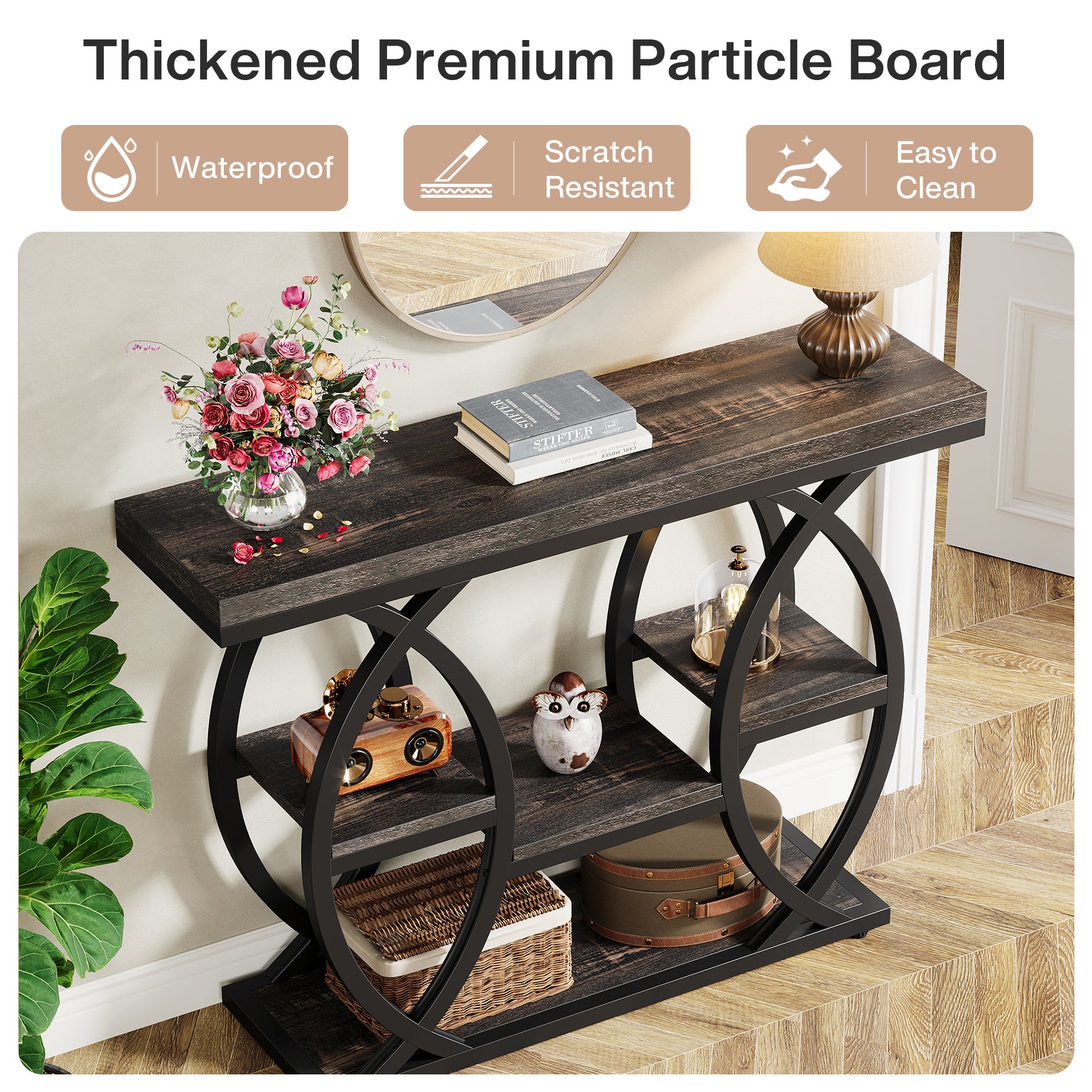 39.4" Console Table, Industrial 4-Tier Sofa Table Entryway Table with Storage Shelves