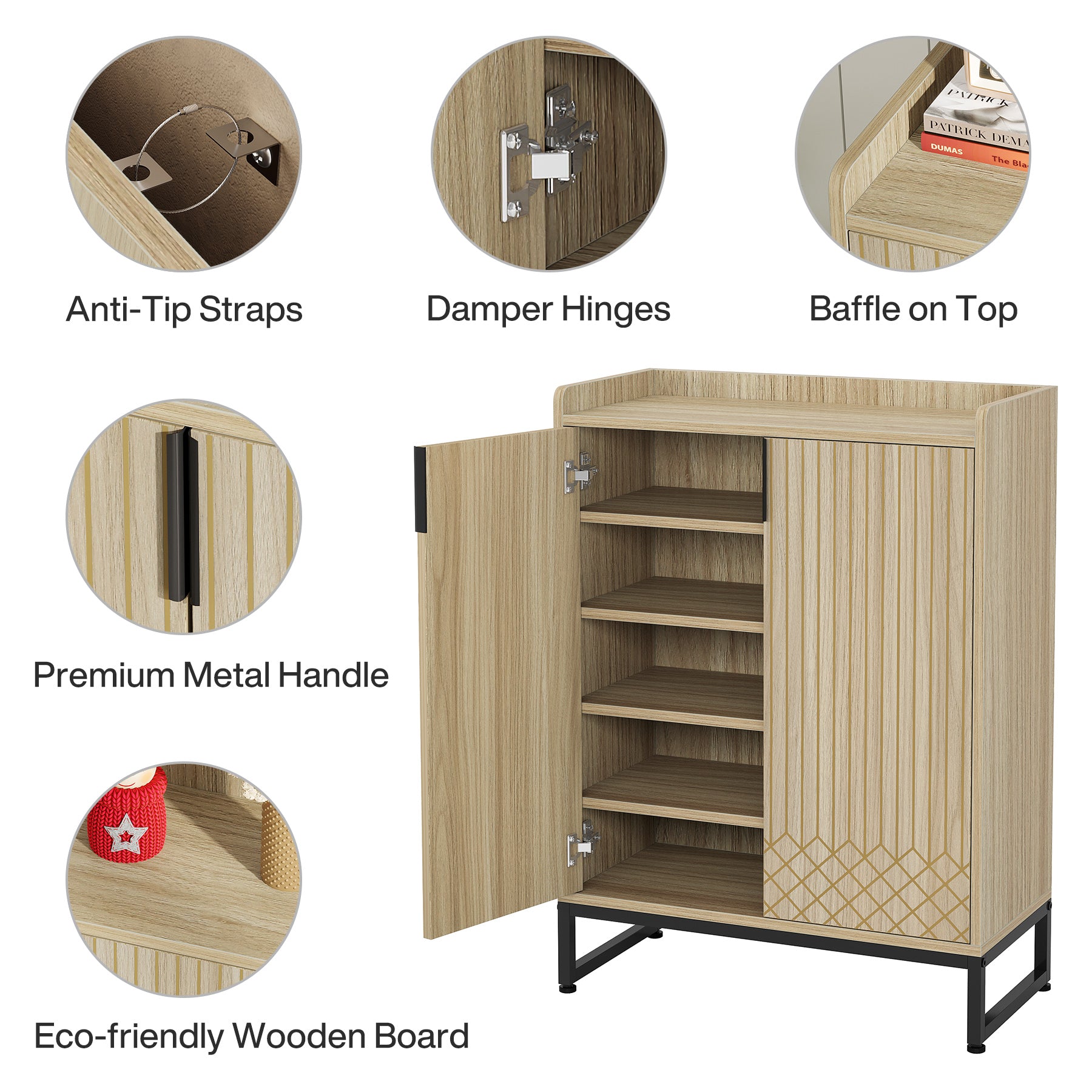 5-Tier Shoe Cabinet with Doors, Freestanding Wood Shoe Organizer for Entryway