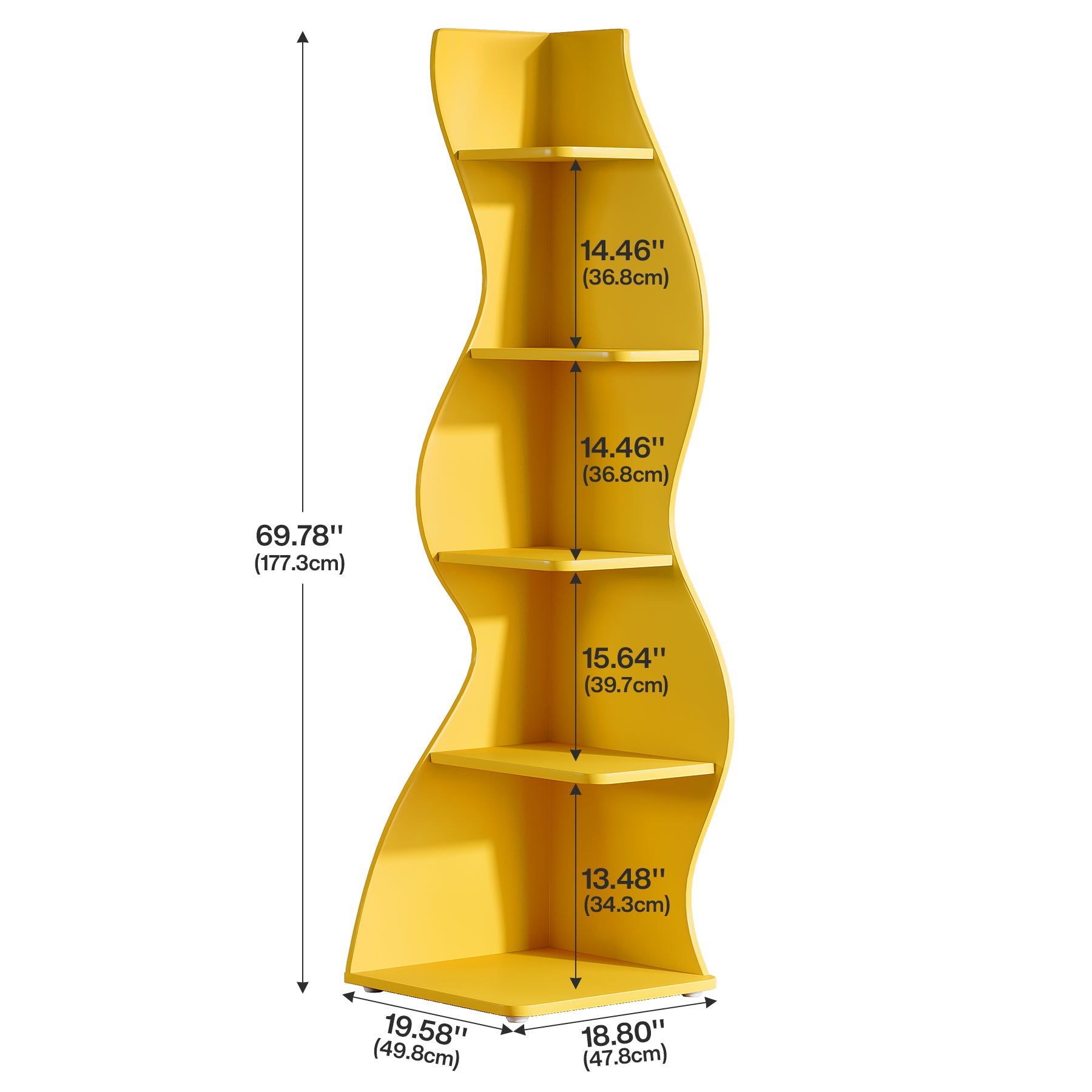 5-Tier Corner Bookcase, Rustic Freestanding Corner Shelf for Small Spaces