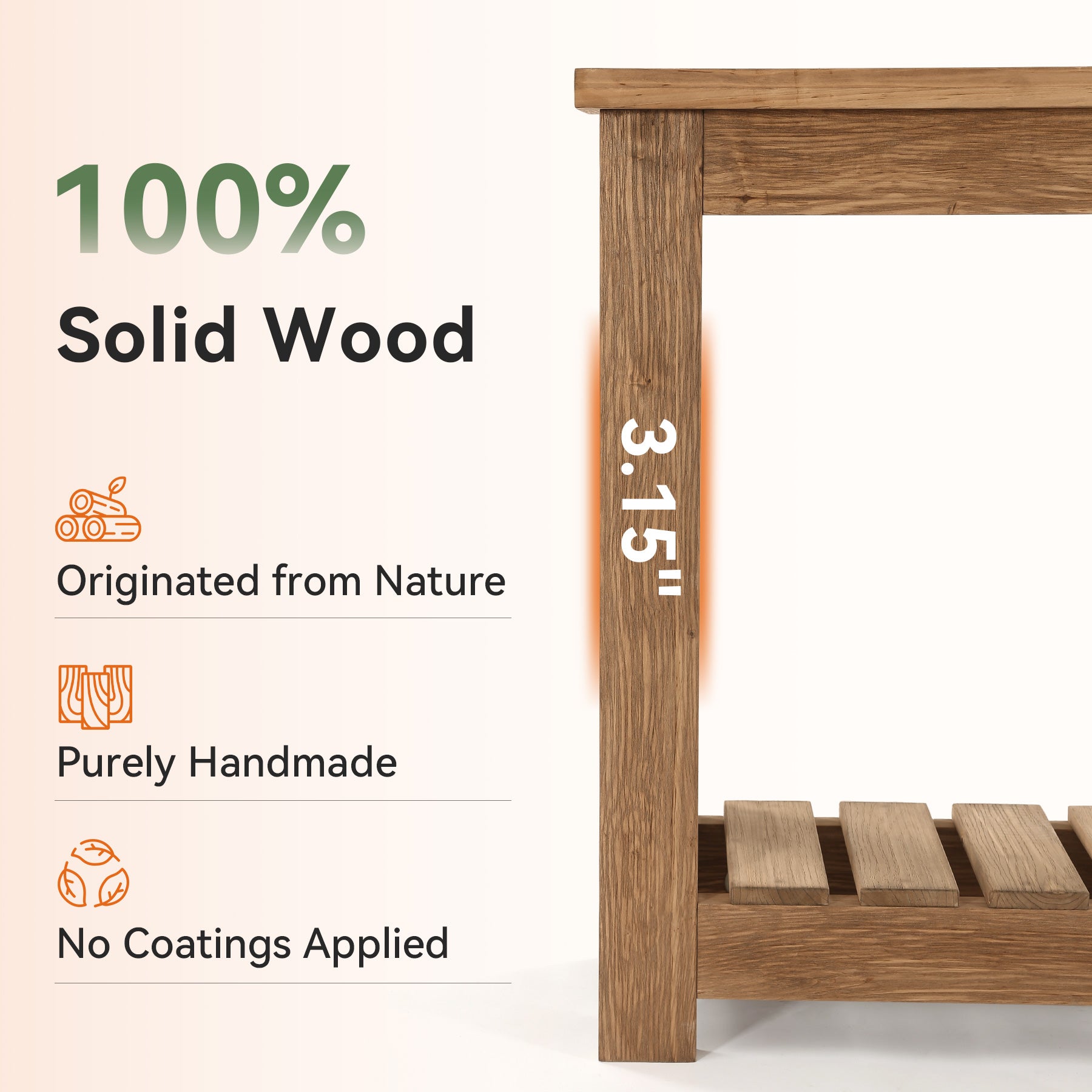 71" Solid Wood Farmhouse Console Table with Storage Shelves, Extra Long Sofa Table for Entryway & Hallway