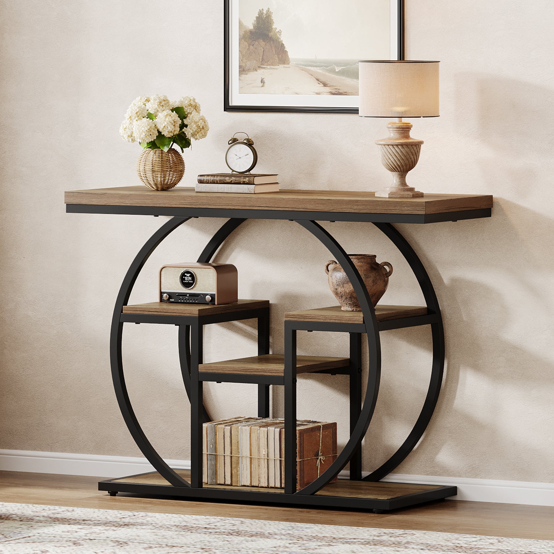 41.3" Industrial Console Table, 4-Tier Sofa Table with Storage Shelves