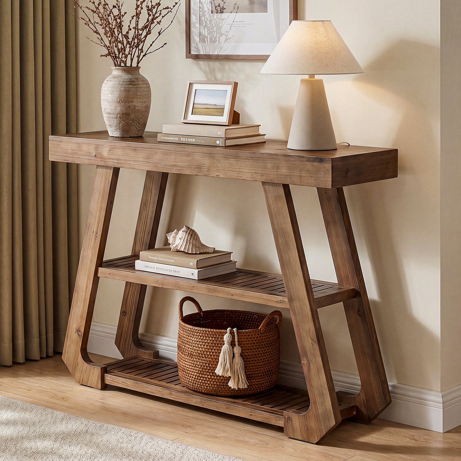 41.3" Solid Wood Console Table, 3-Tier Entryway Sofa Table for Foyer, Living Room