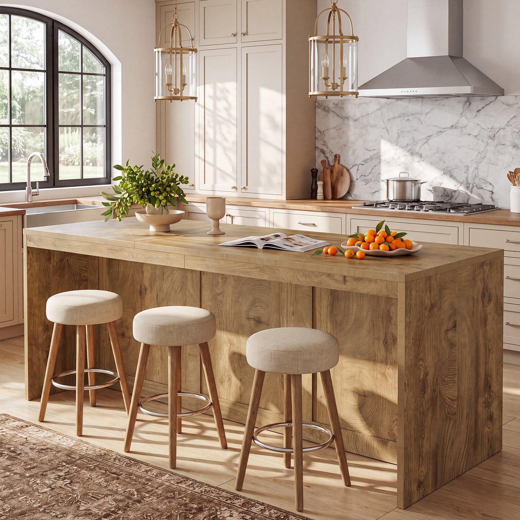 71" Counter Height Dining Table with Cabinet, Farmhouse Bar Table, Double Door Storage, Seats 6-8