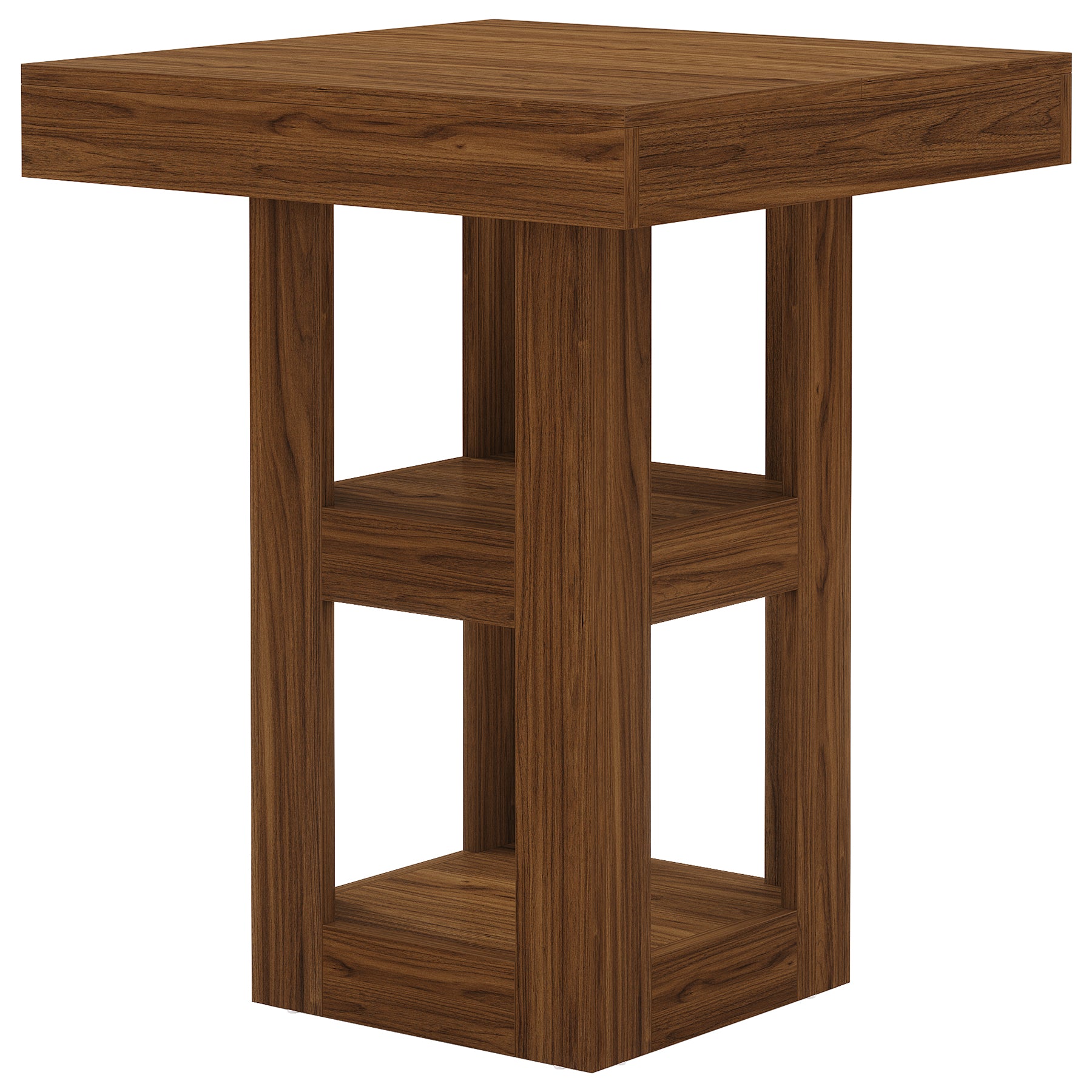 31.5" 3-Tier Wooden Pub Table – Square Home Bar Table with Storage Shelves for Kitchen, Dining