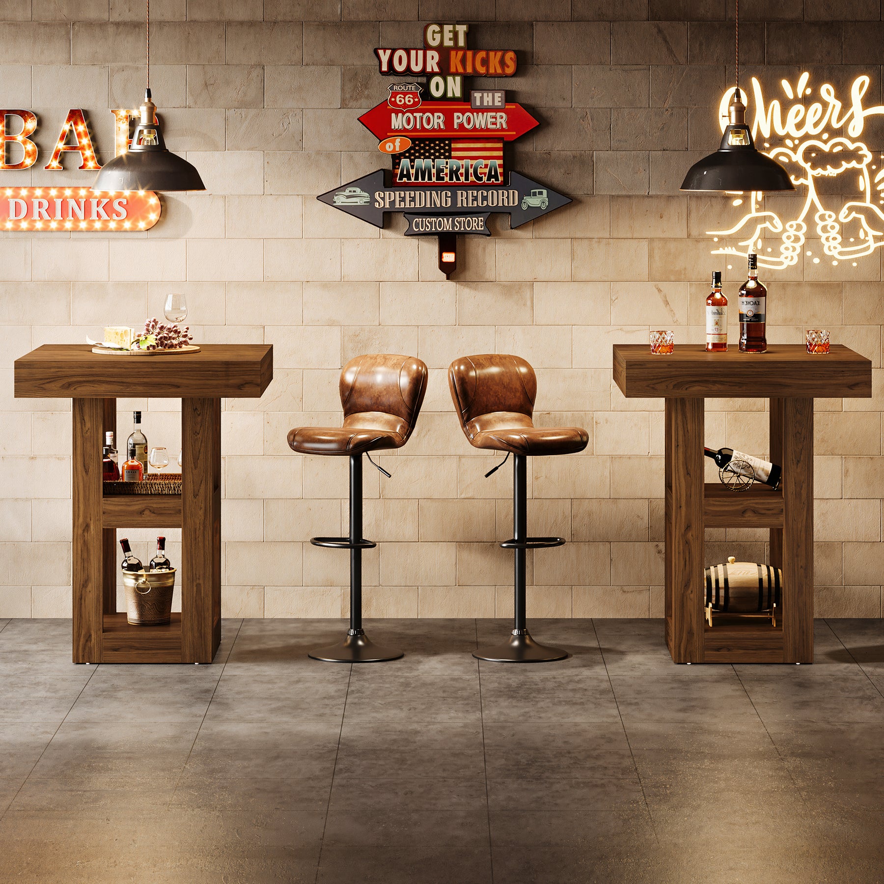 31.5" 3-Tier Wooden Pub Table – Square Home Bar Table with Storage Shelves for Kitchen, Dining