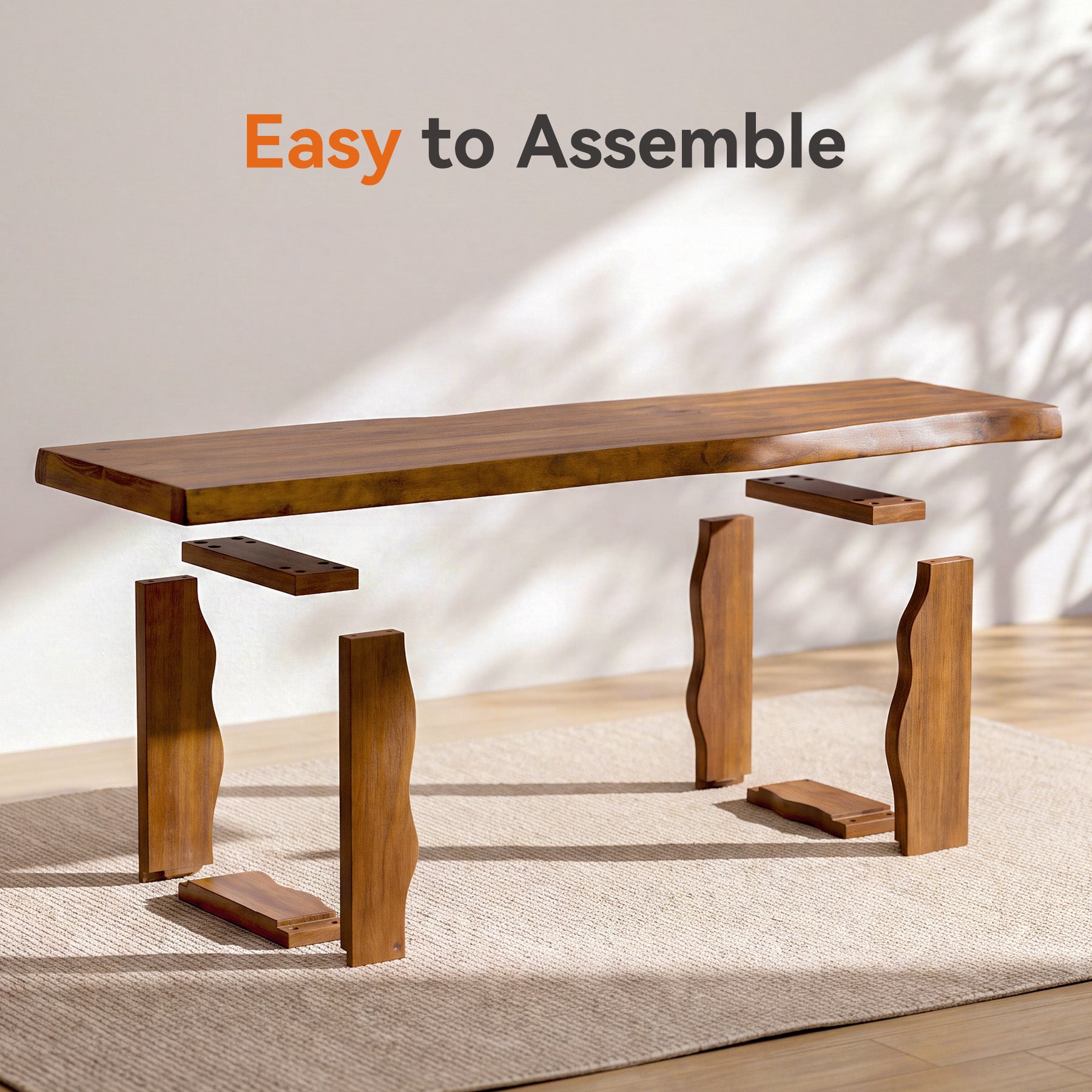 55-Inch Solid Wood Entryway Bench, 350 LB Shoe Bench with Thick Seat for Hallway