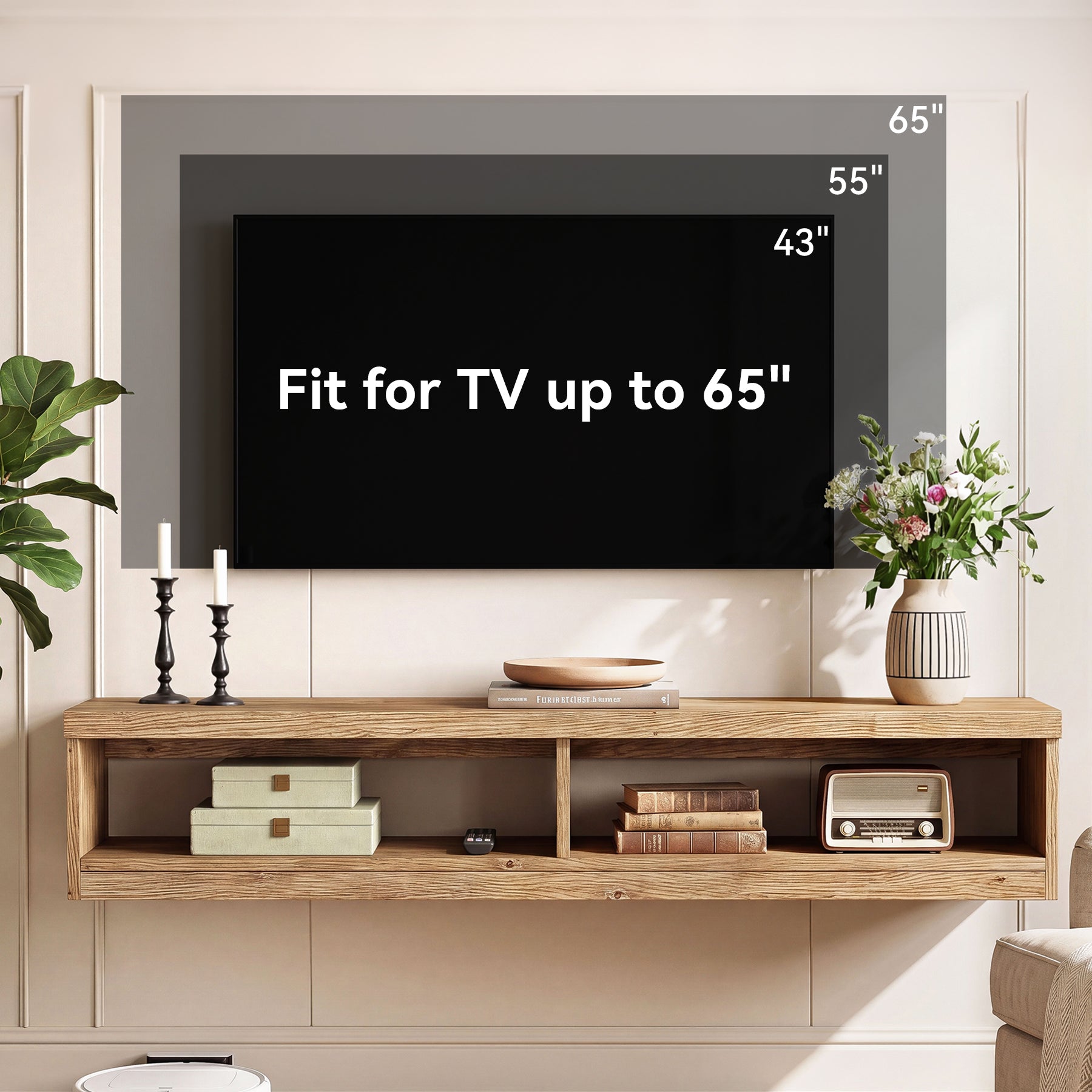 Tribesigns 55-Inch Floating TV Stand, Wall Mounted Solid Wood Media Console for Living Room and Bedroom
