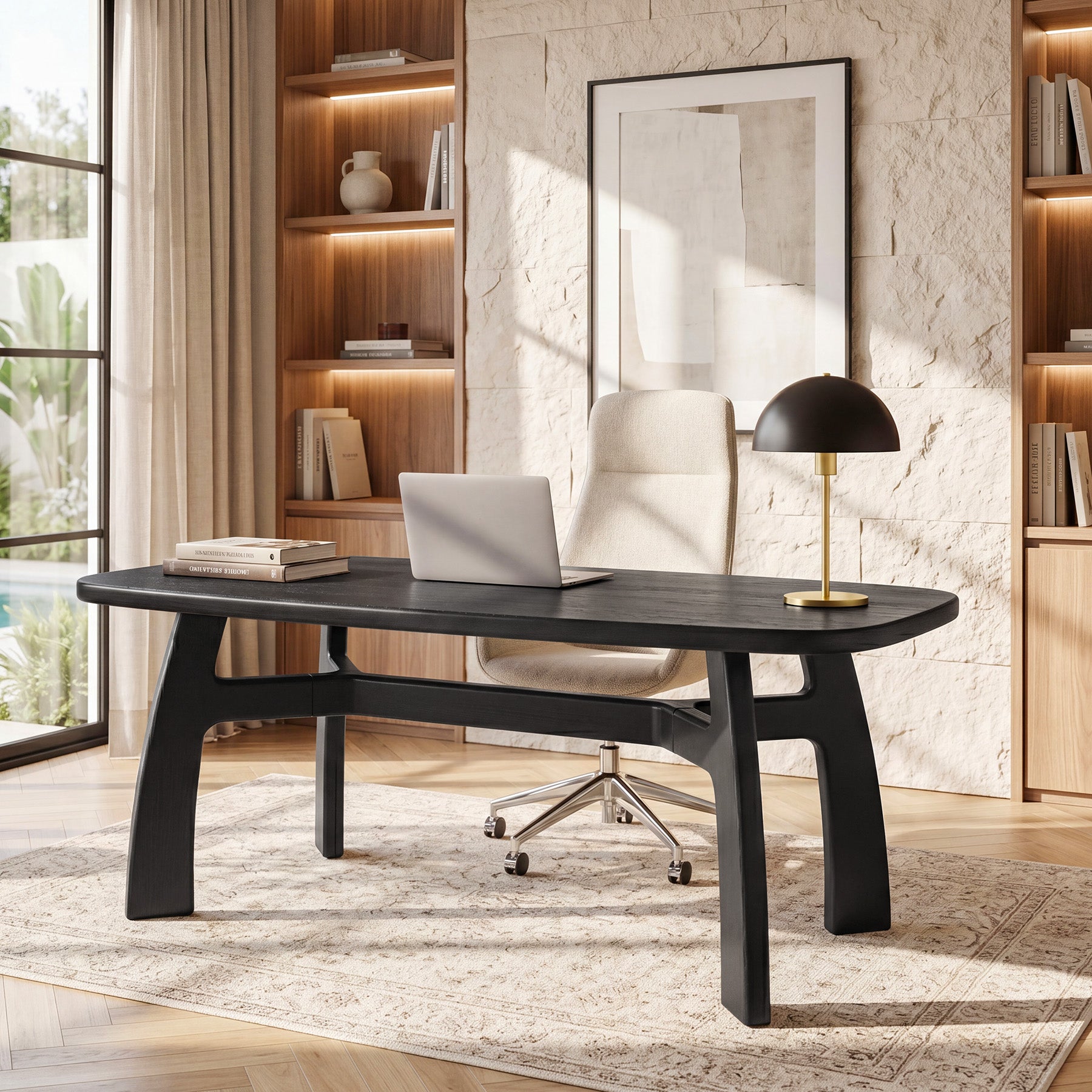 Tribesigns 63-Inch Computer Desk, Solid Wood Office Desk with Boat-Shaped Top for Home Office