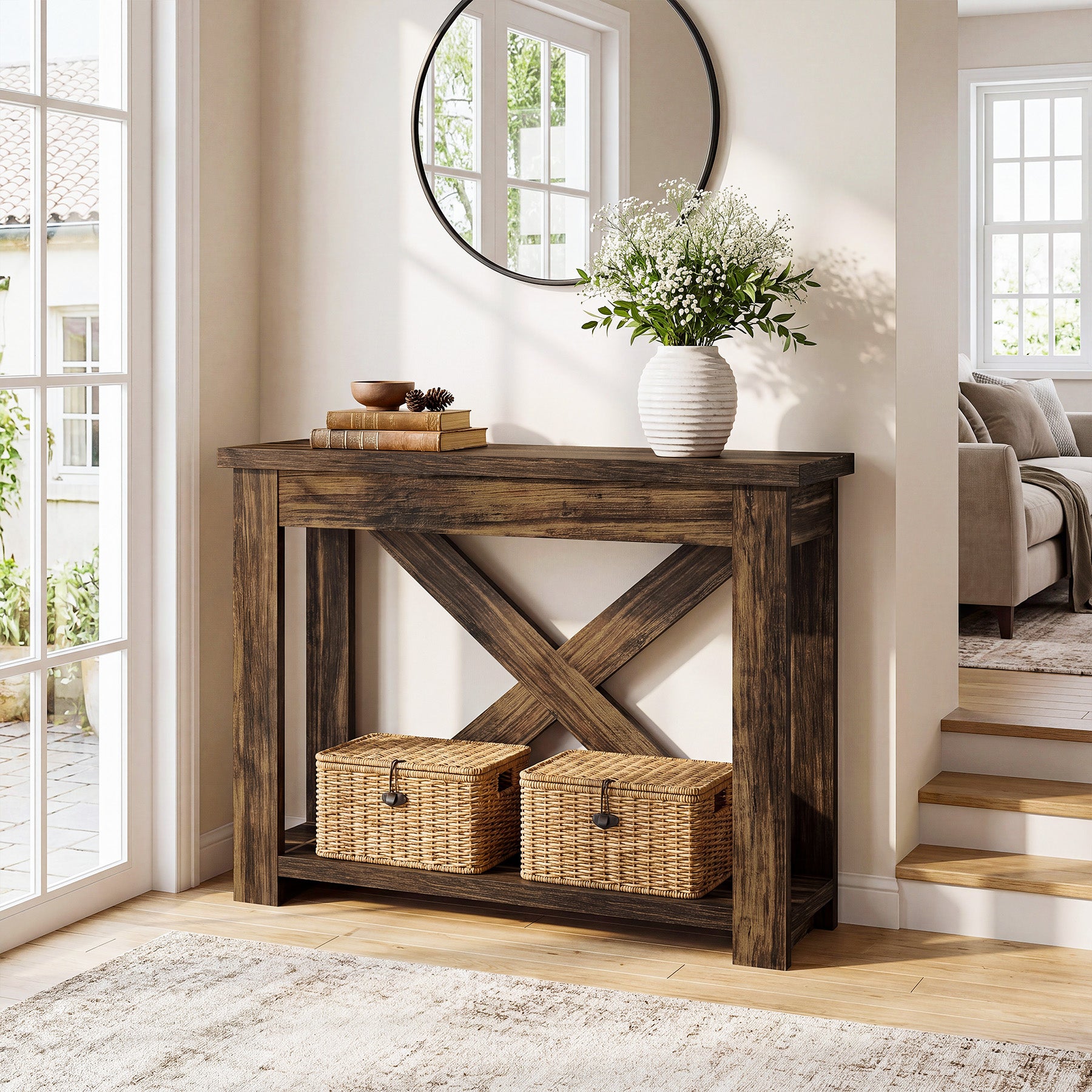 41.3" Farmhouse Console Table, 2-Tier Narrow Sofa Table for Entryway, Living Room
