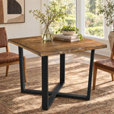 31.5" Solid Wood Square Dining Table with Live Edge Top & Cross-Braced Metal Legs 3