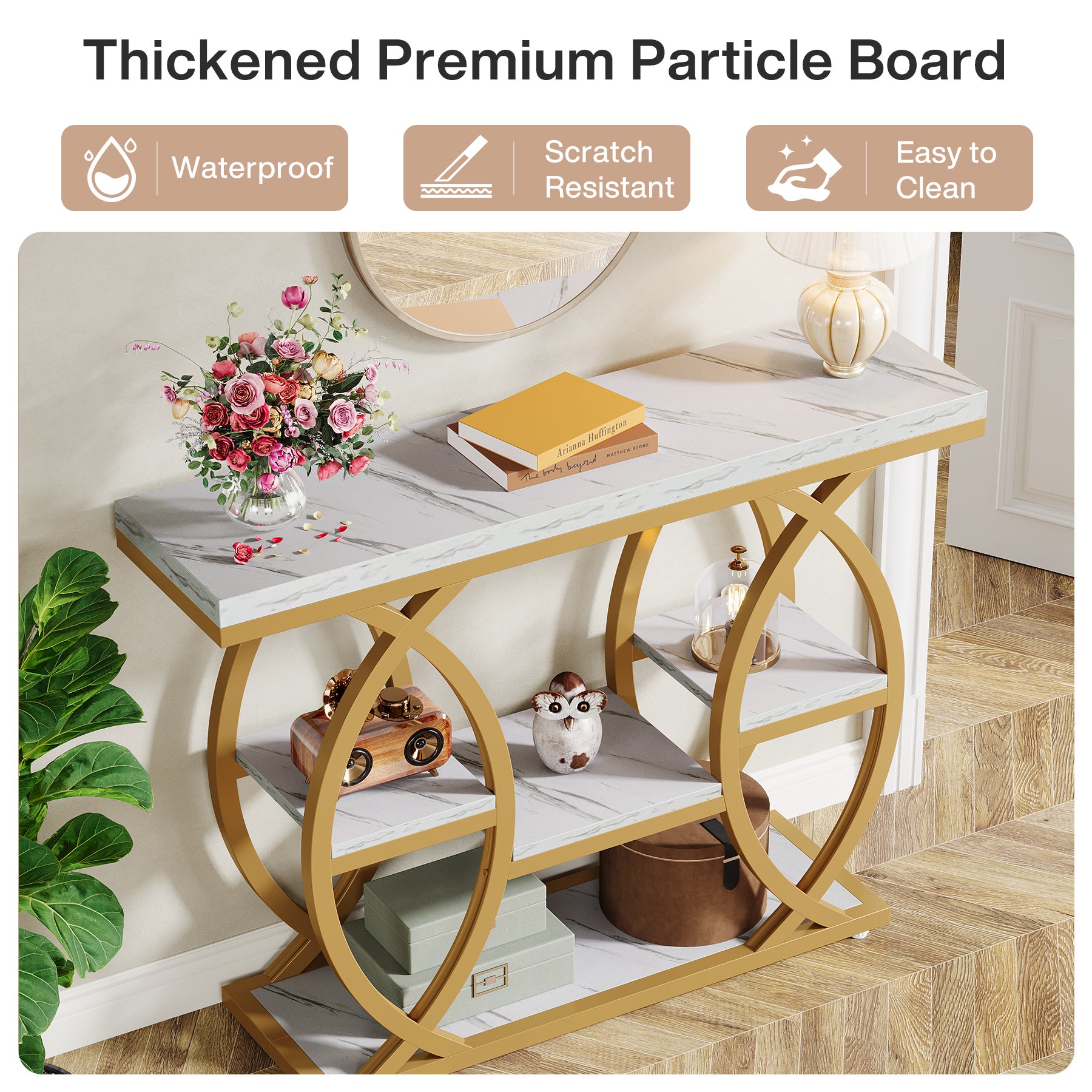 39.4" Console Table, Industrial 4-Tier Sofa Table Entryway Table with Storage Shelves