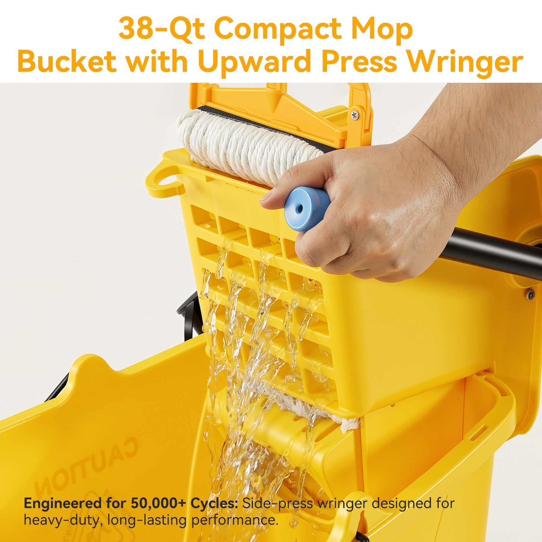38 Qt Commercial Mop Bucket Set with Wringer, String Mop, Mop Head Refill, Gloves & Caution Sign