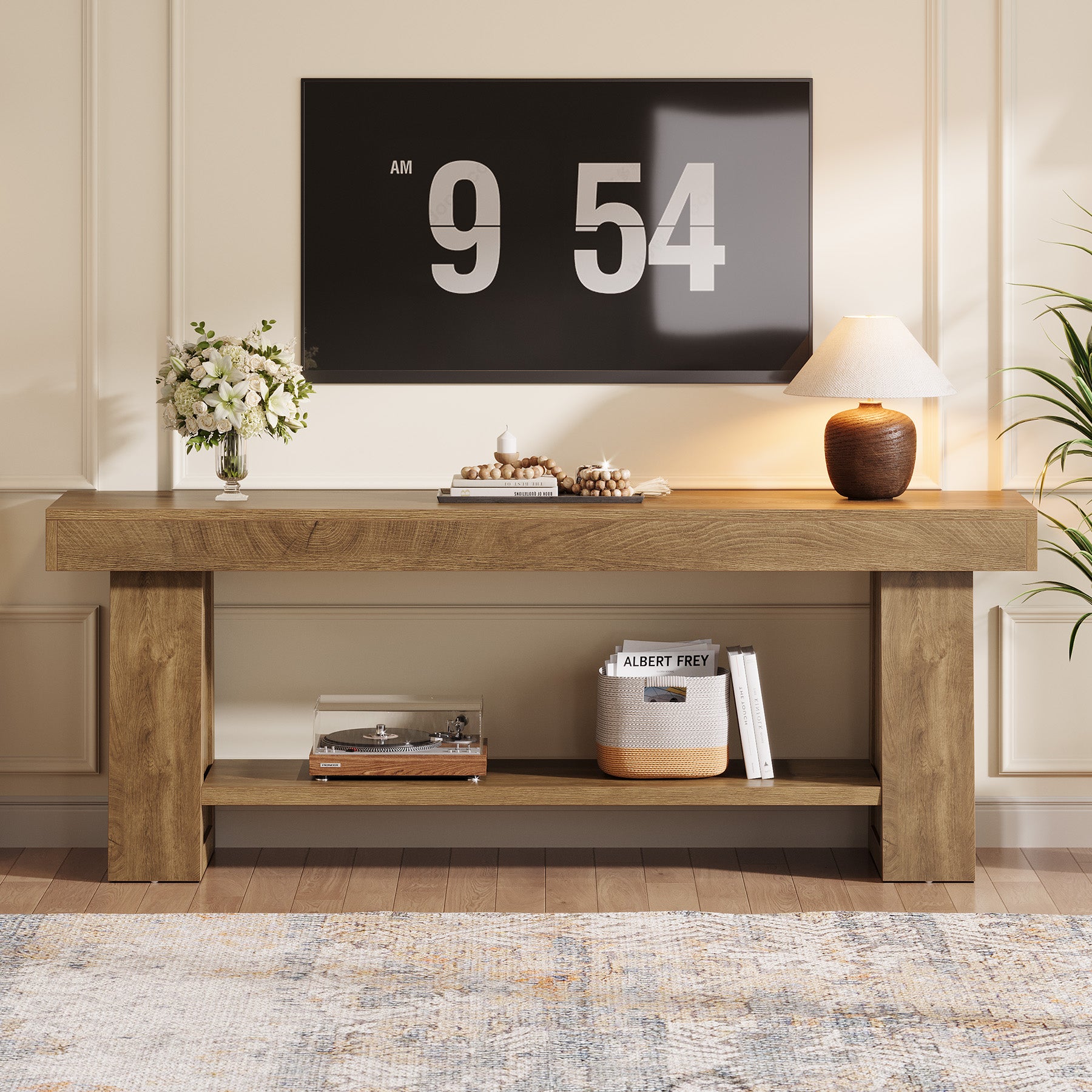 63" TV Stand for TVs up to 75", Entertainment Center with Open Storage Shelves