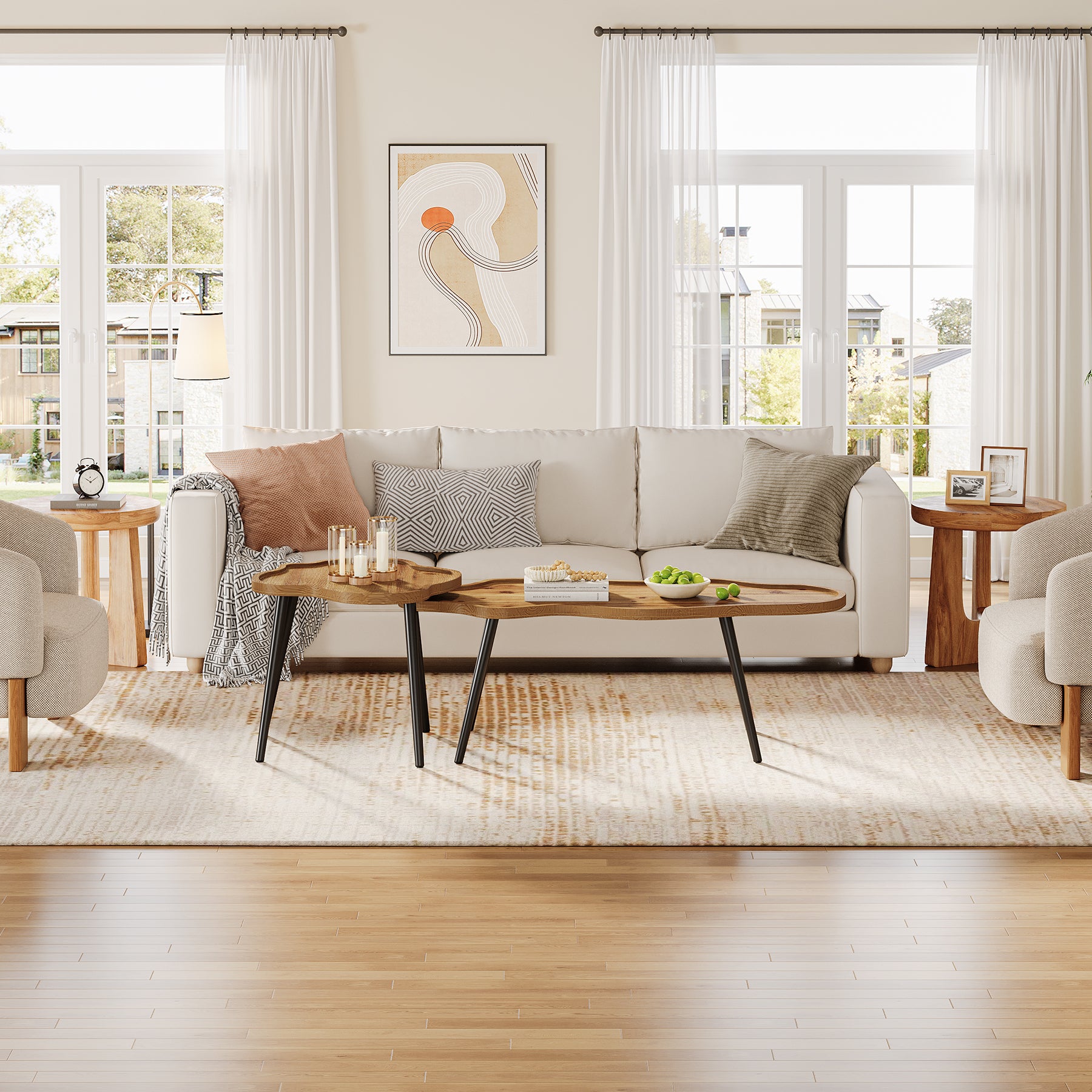 Tribesigns Nesting Coffee Table Set of 2, Solid Wood with Cloud Tabletop