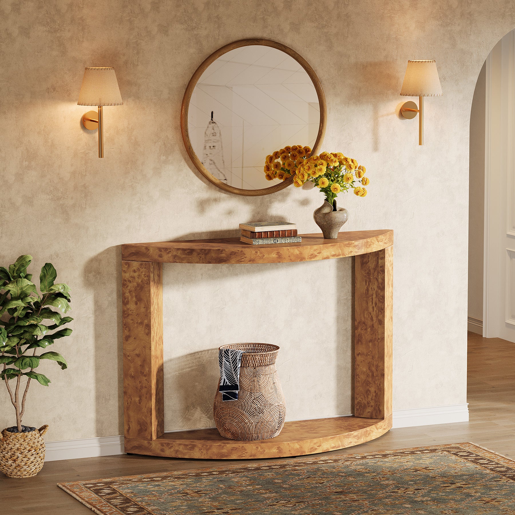 2-Tier Console Table, 47.24" Semi-Moon Entryway Sofa Table