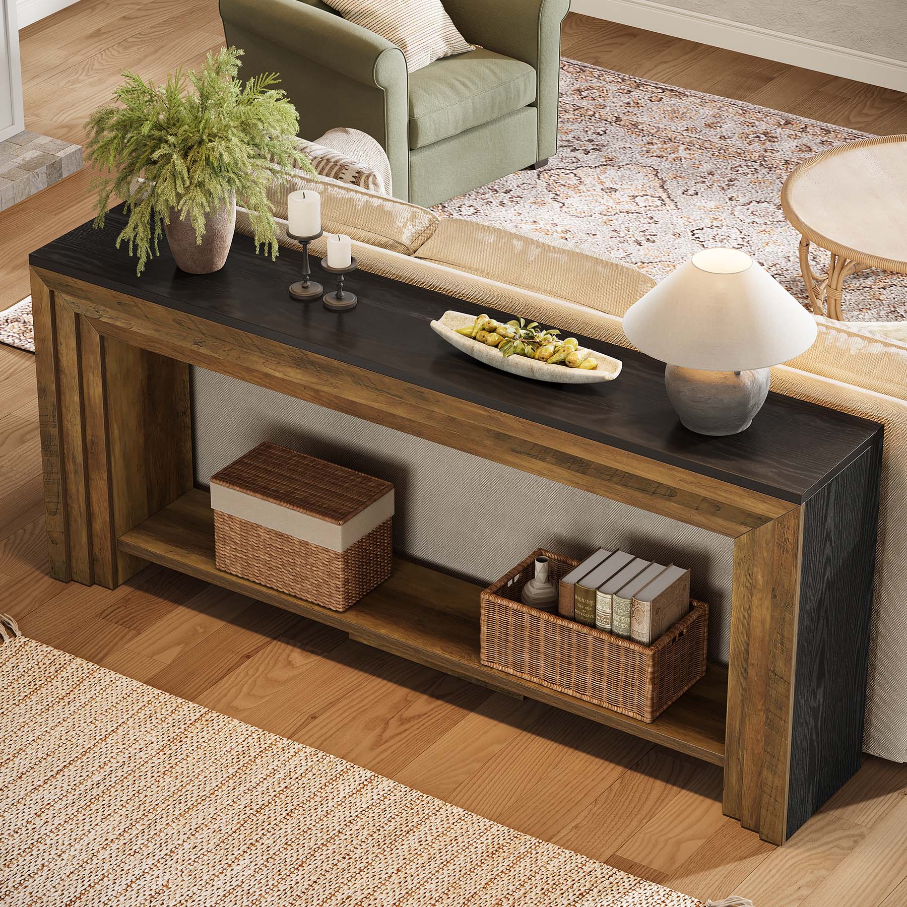 70.9" Console Table, 2-Tier Narrow Entryway Sofa Table with Storage